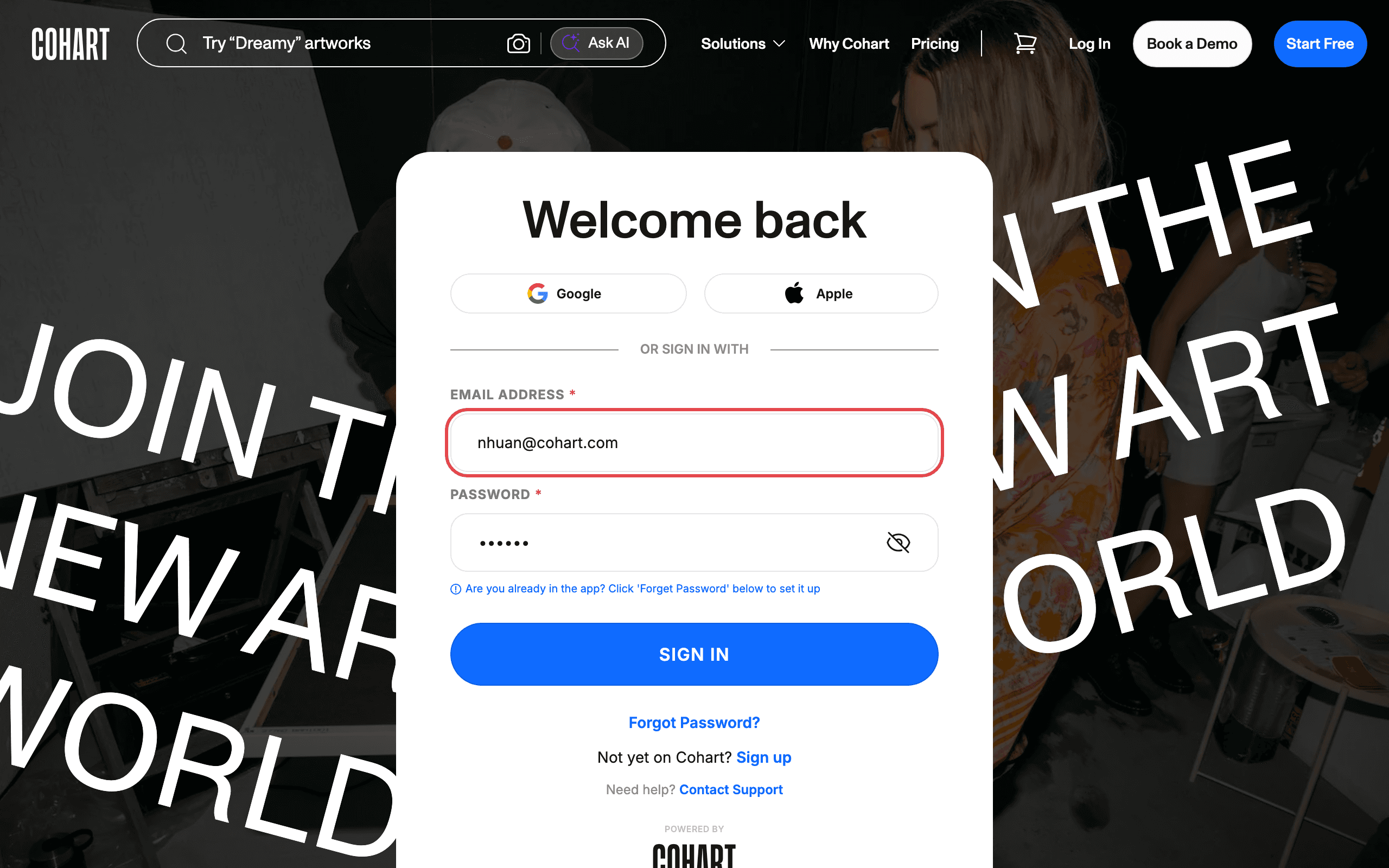 Sign in to your Cohart account