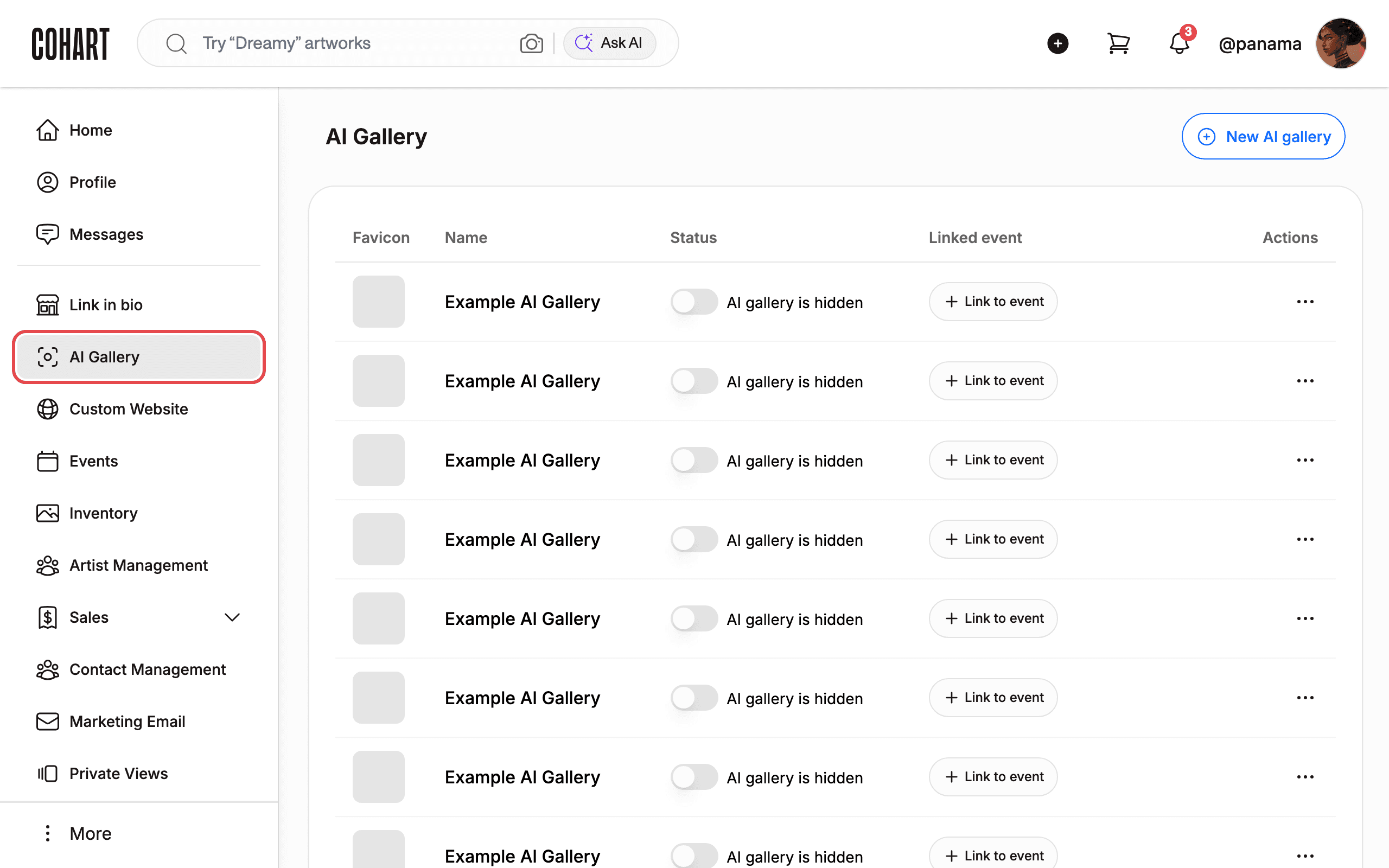 Open AI Gallery from the sidebar