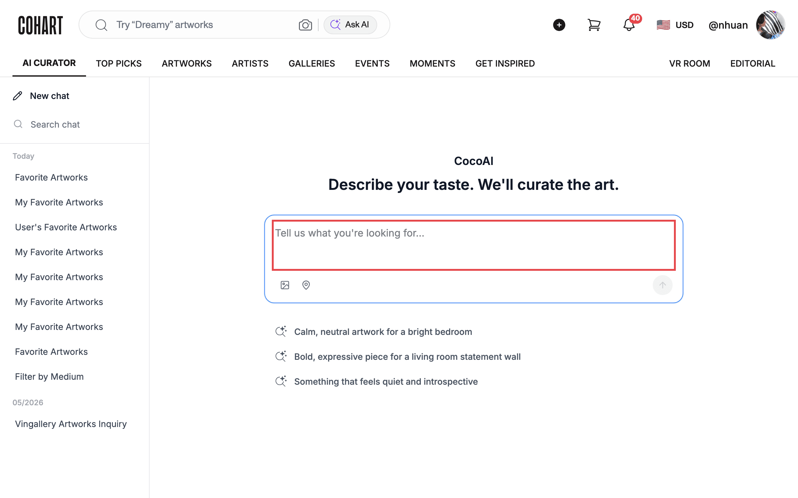 Open the AI chat on the home page