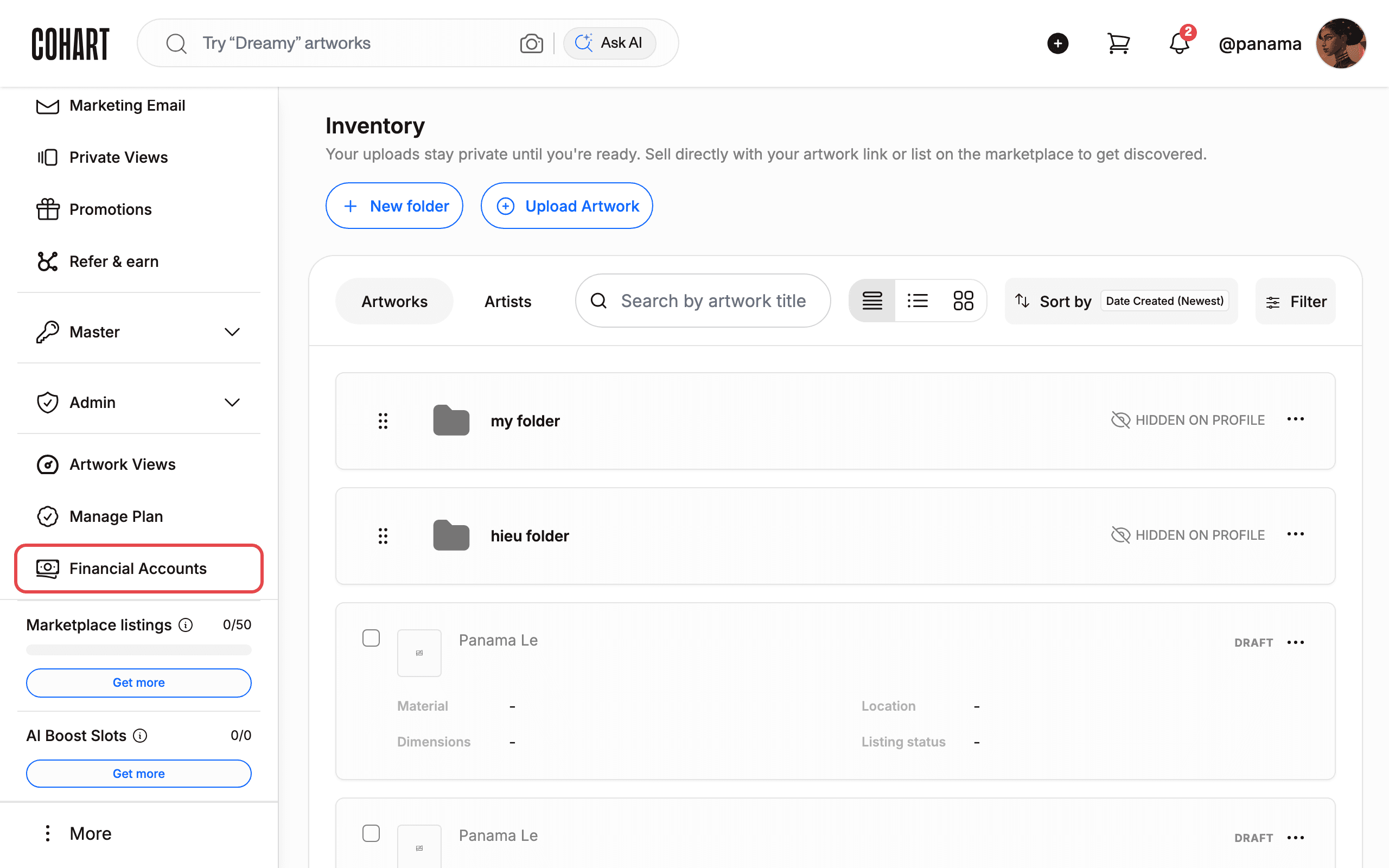 Open Financial Accounts from the sidebar