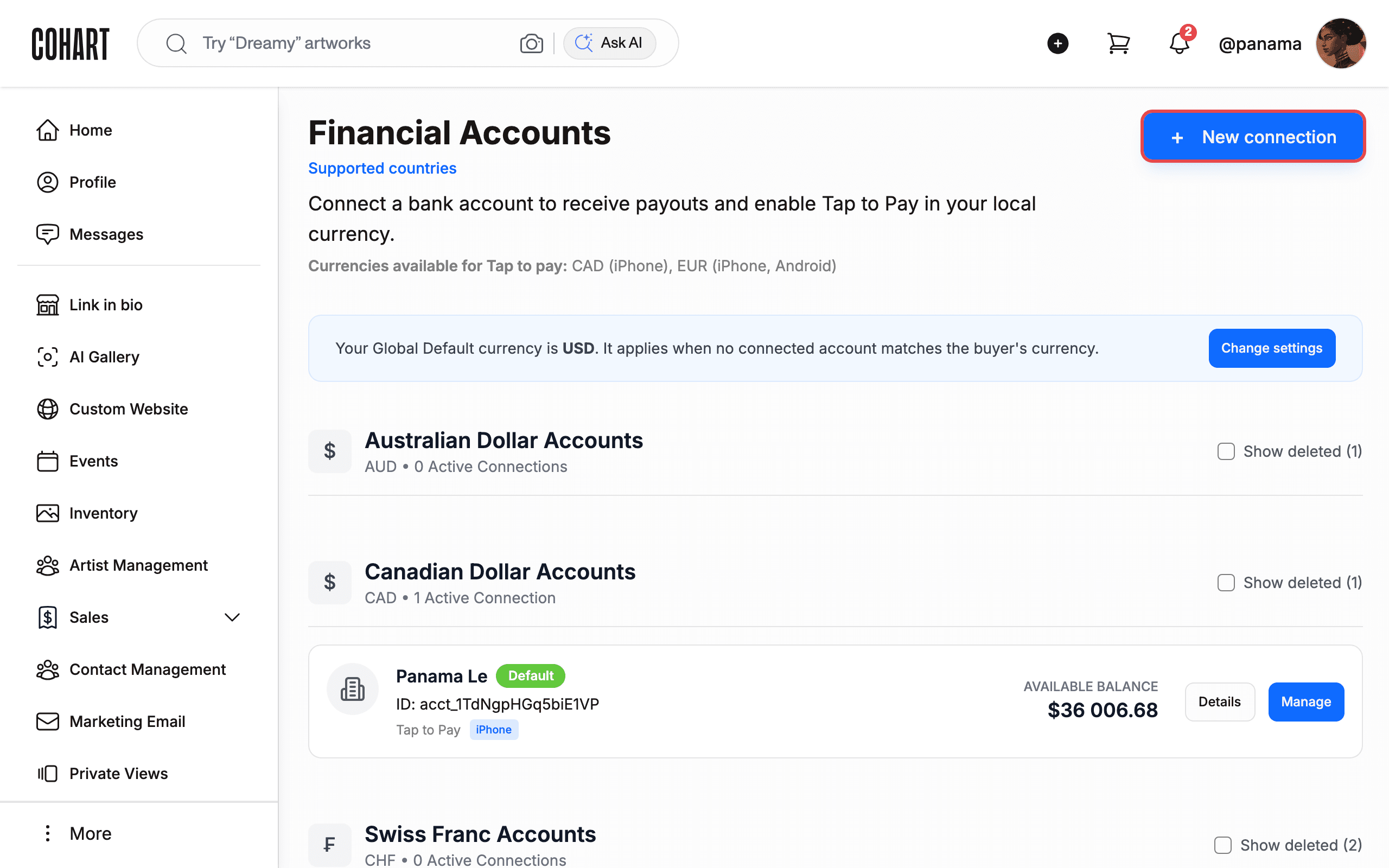 Financial Accounts grouped by currency