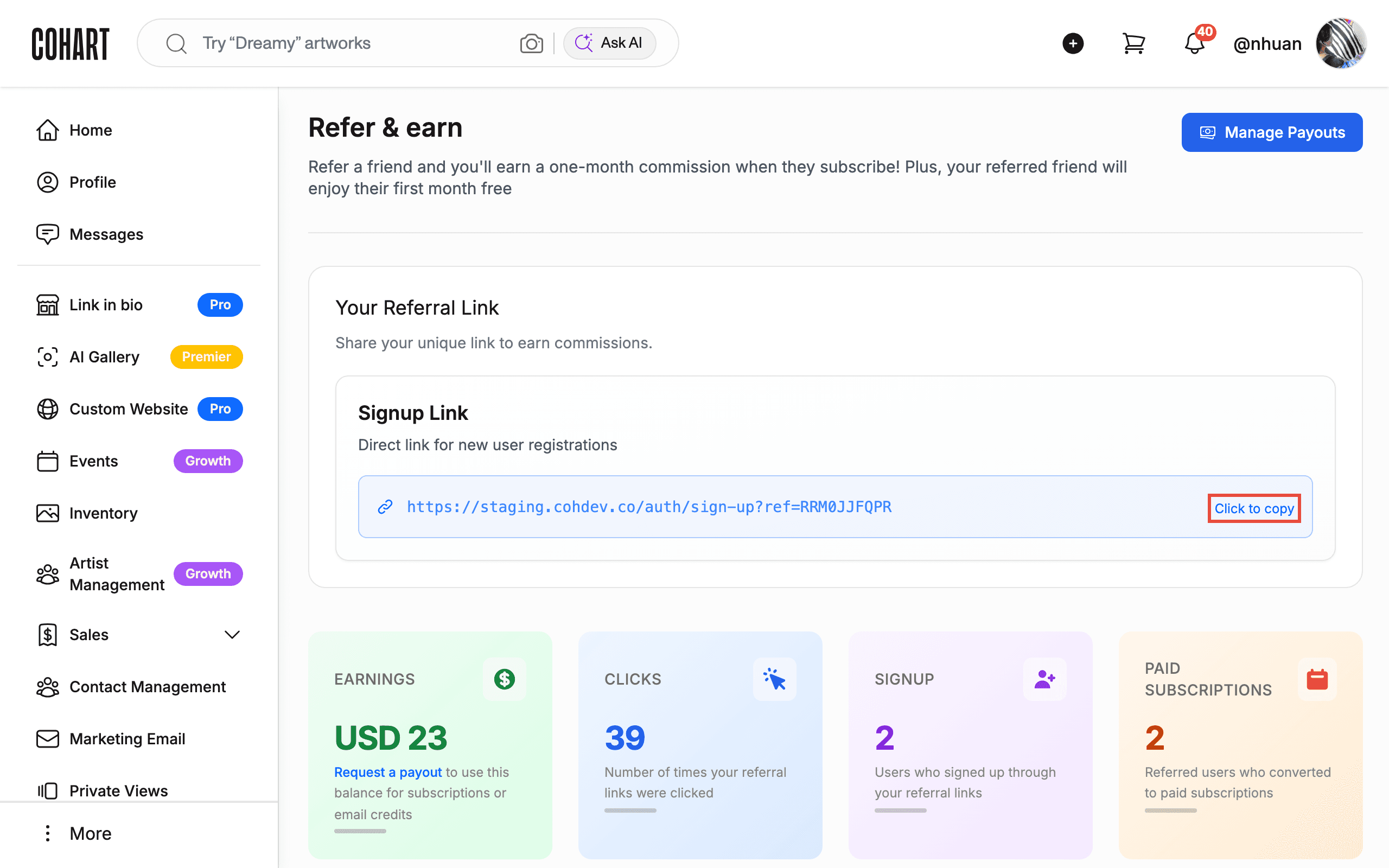 Click to copy your referral link
