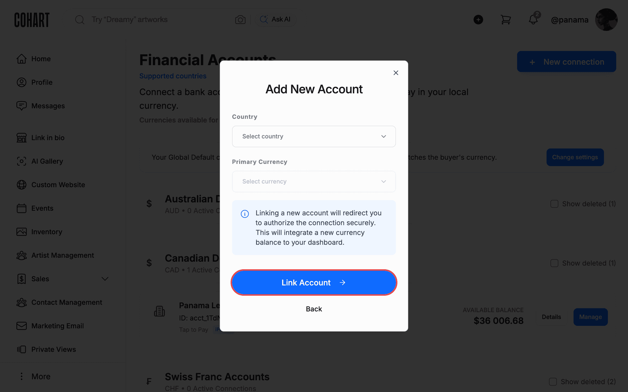 Add New Account dialog