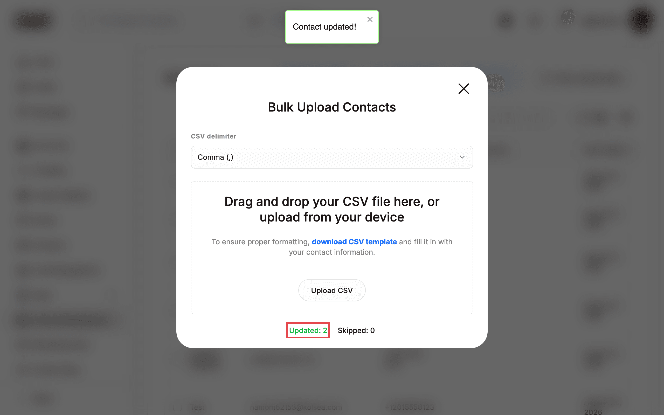 Dialog showing the Updated / Skipped summary