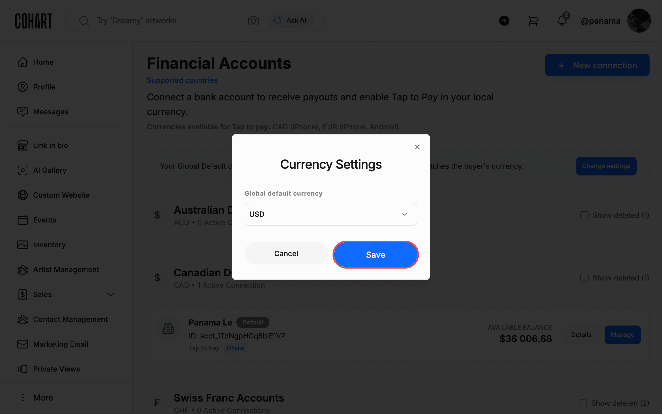 Currency Settings dialog