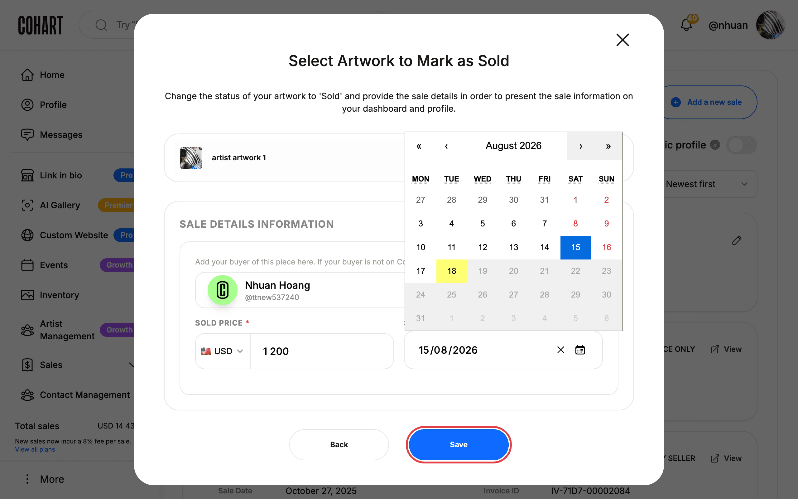 Enter the sold date and click Save