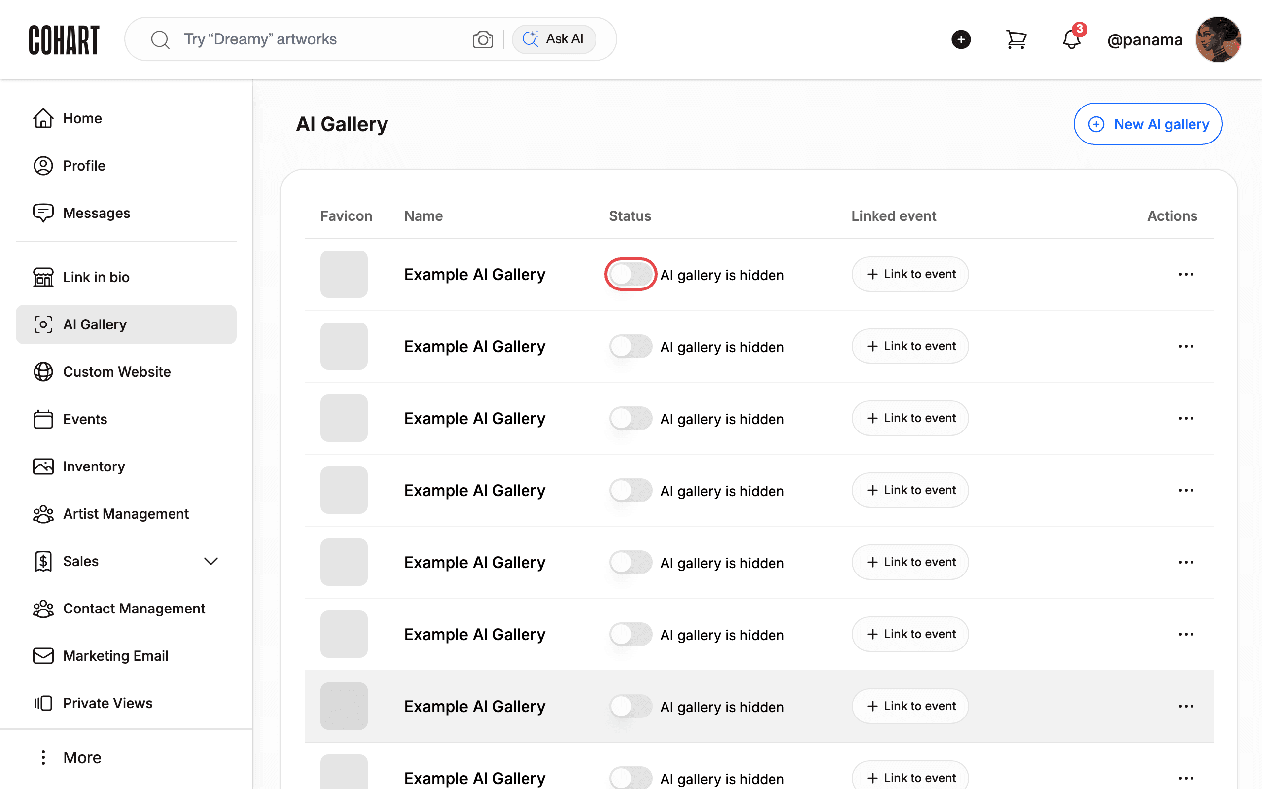 Your gallery appears in the list