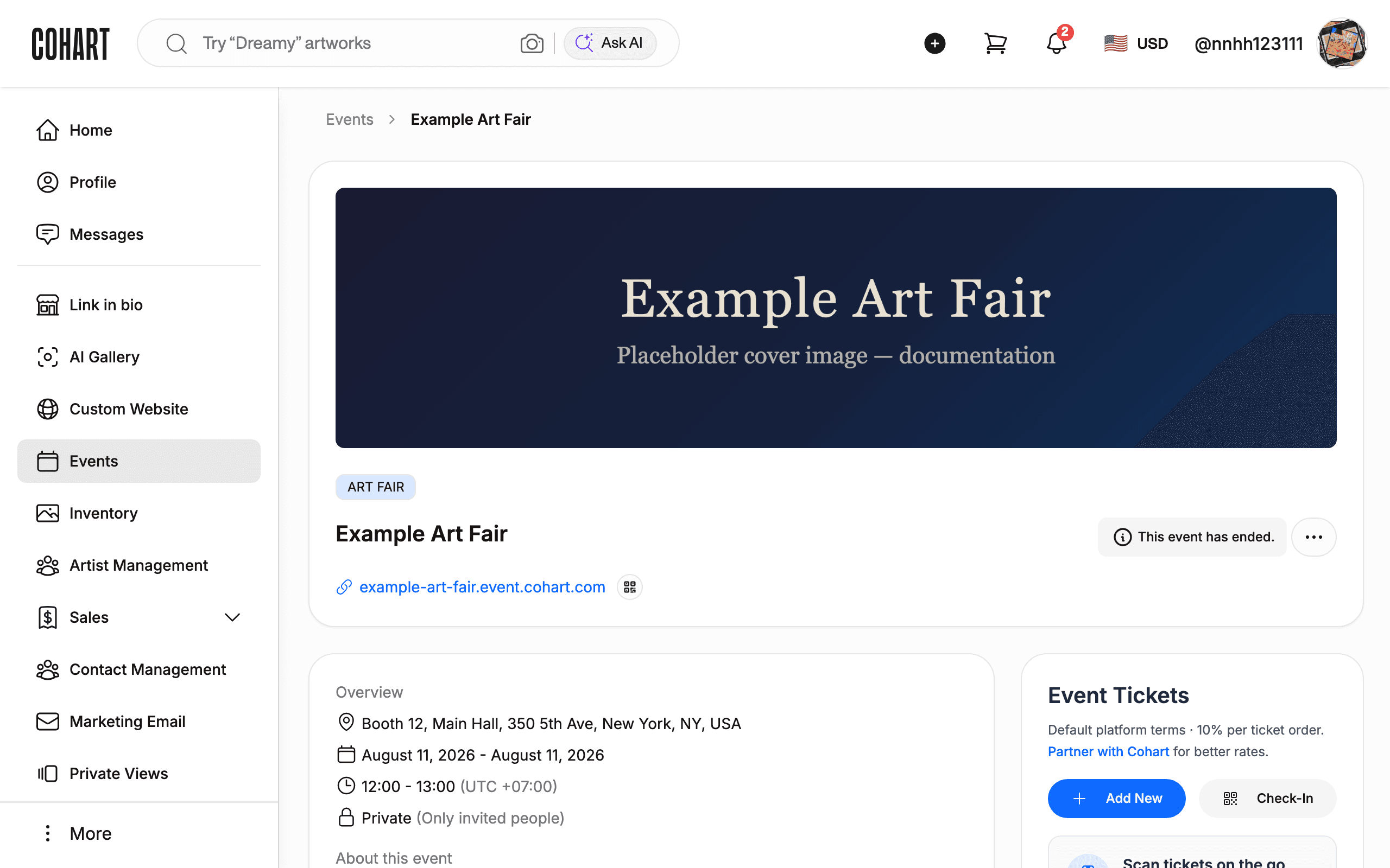 Event detail page