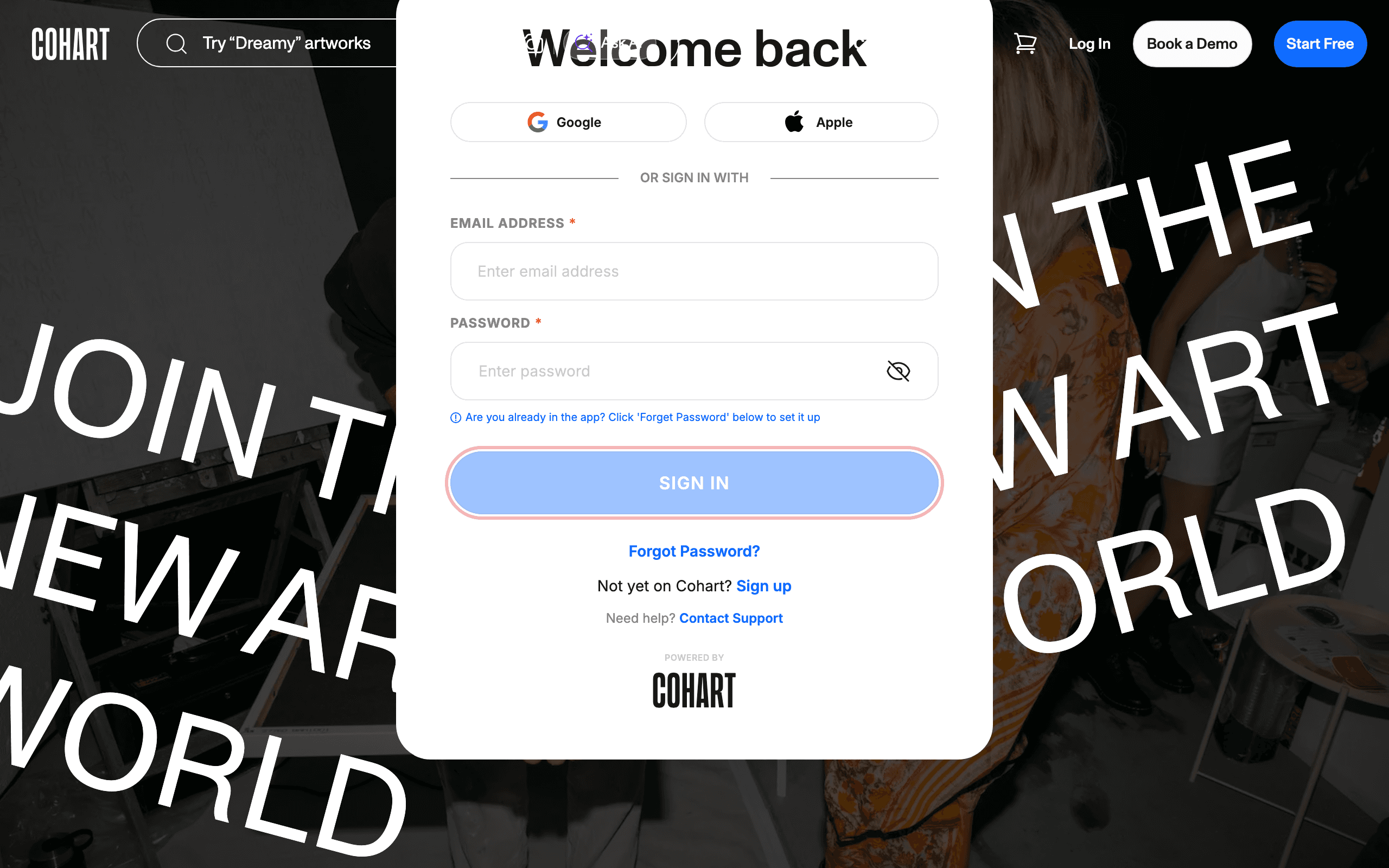 Open the Cohart sign-in page