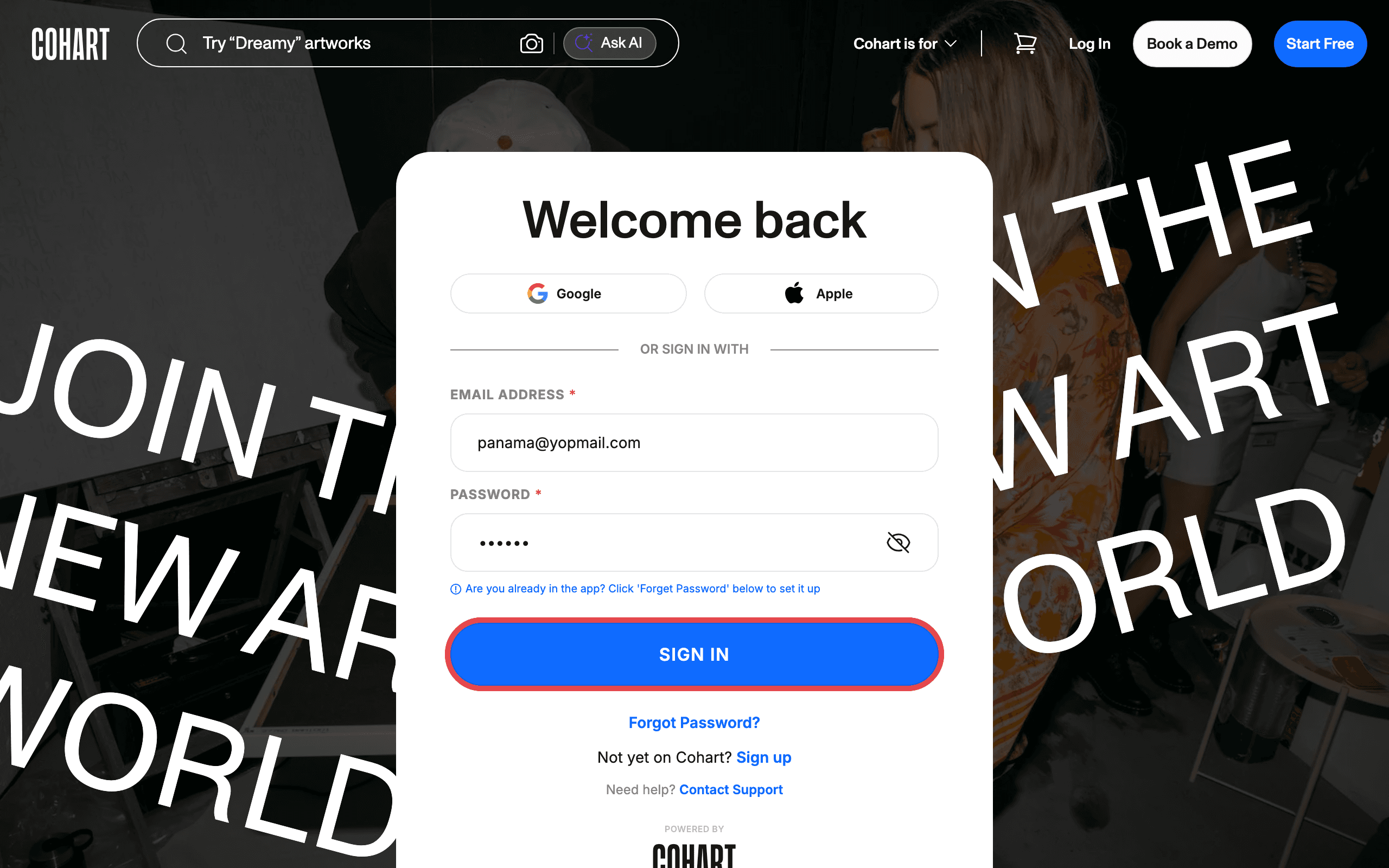Sign in with your admin account
