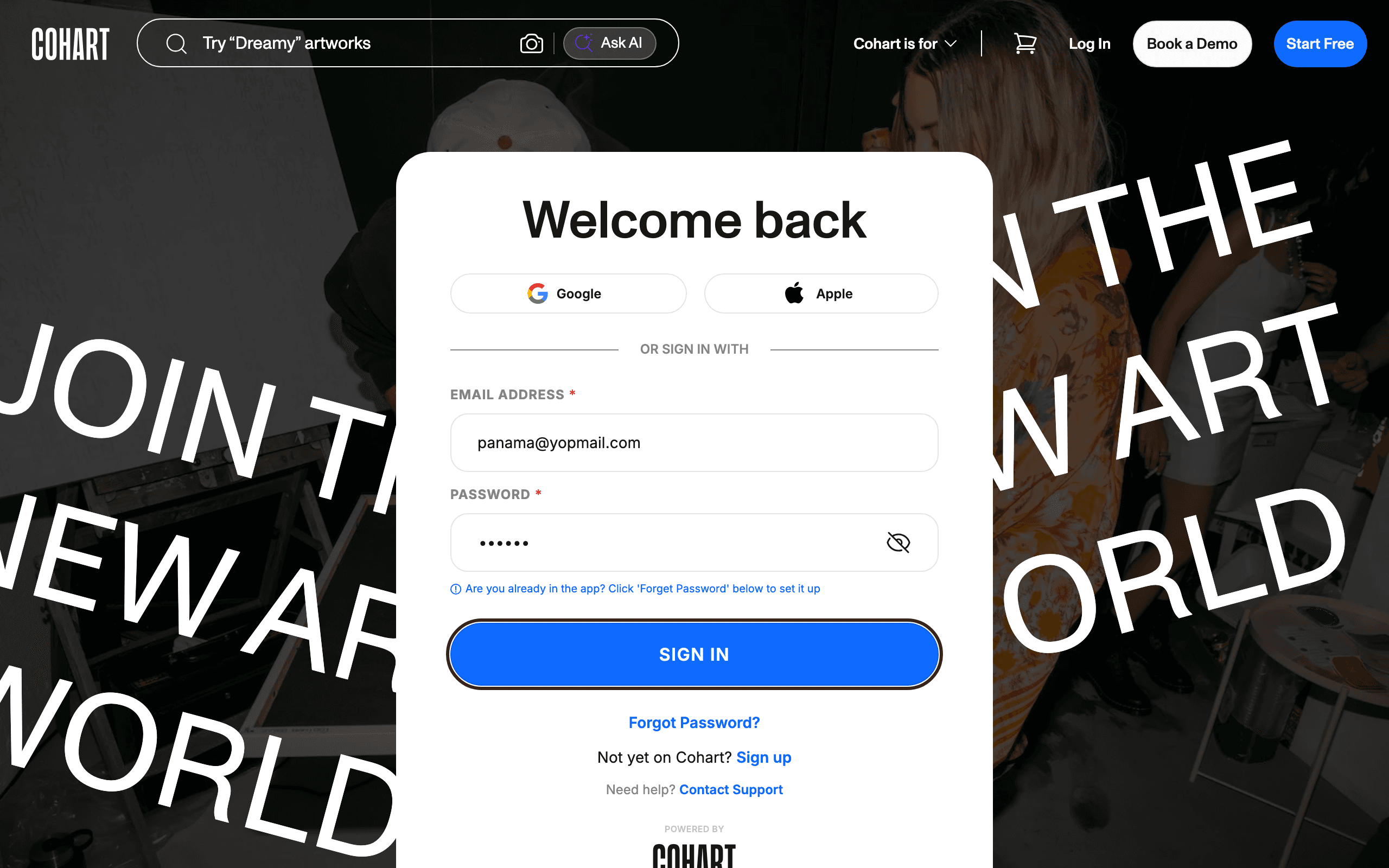 Sign in with your Cohart account
