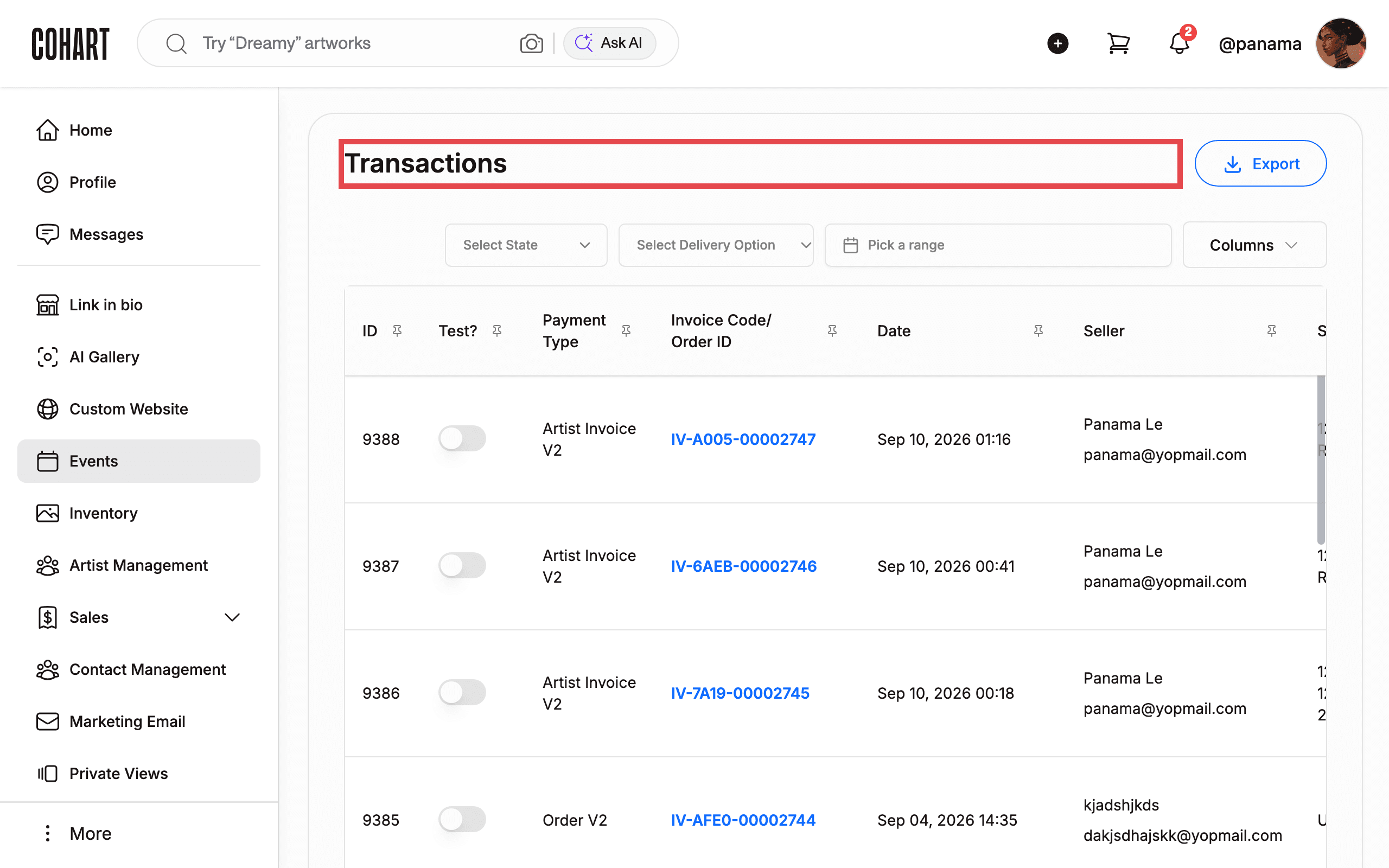 Open Global Transactions from the Admin menu