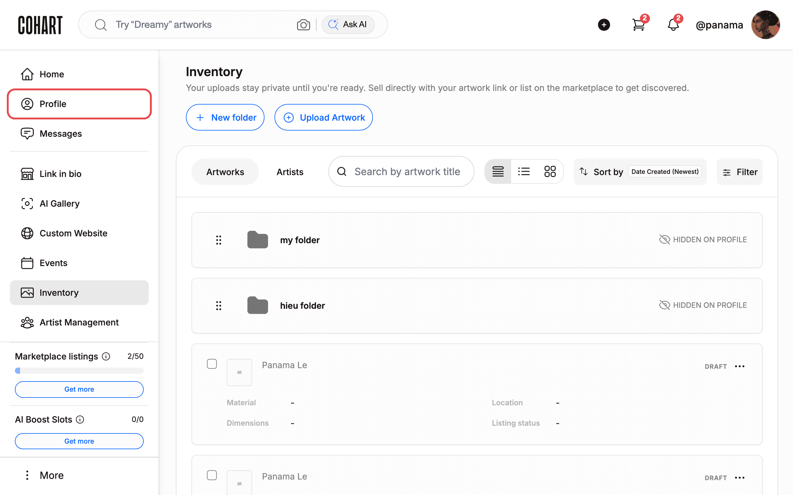 Open your Profile from the sidebar