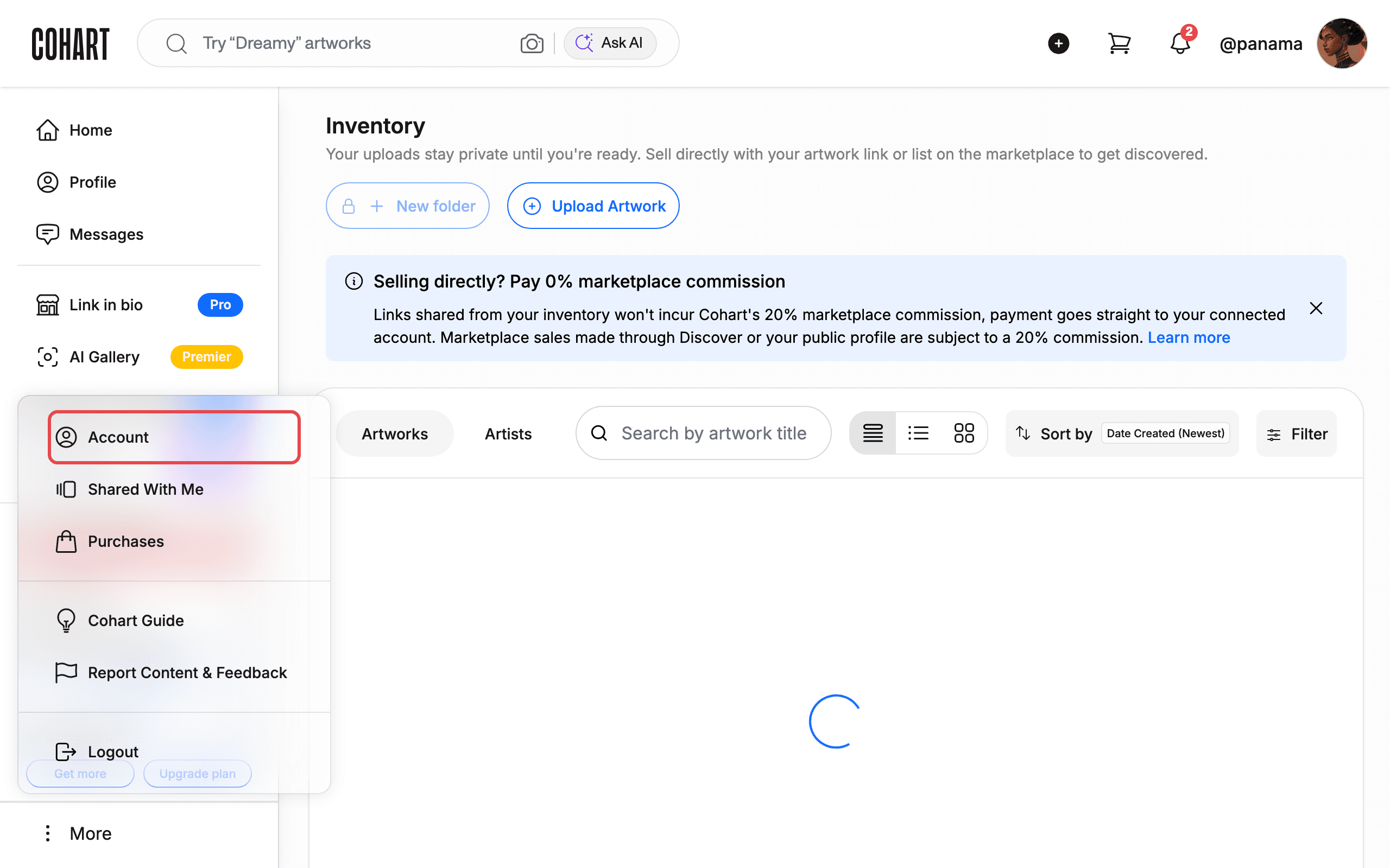 Click Account in the More menu