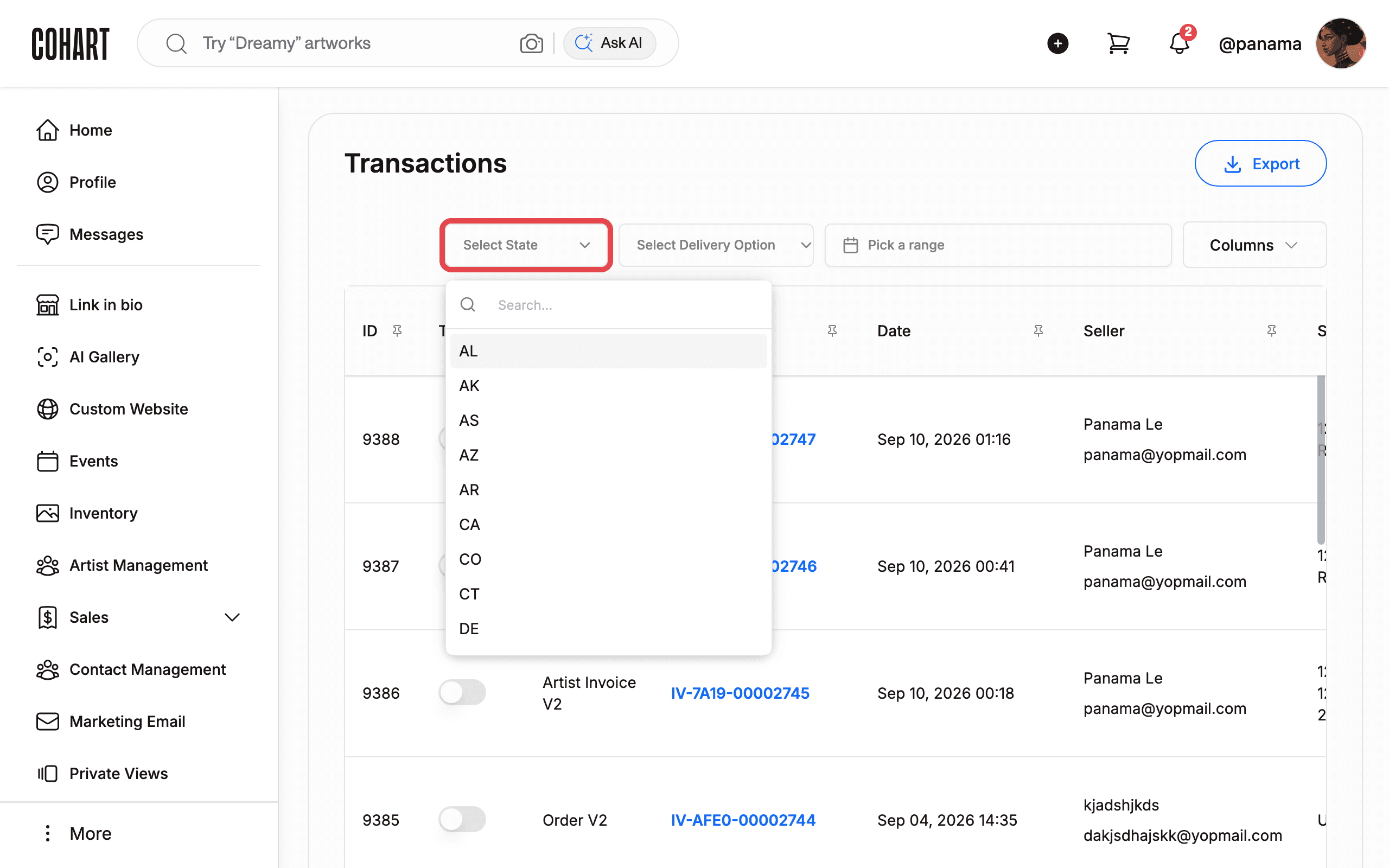 Filter by state with Select State