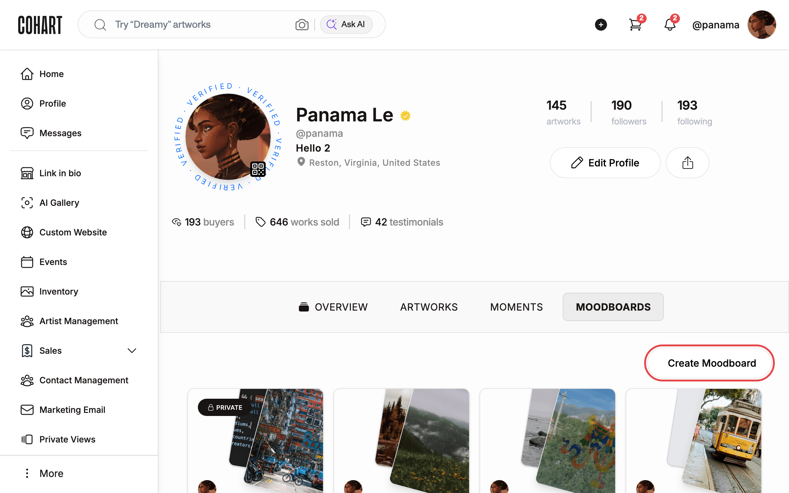 Review your moodboards and click Create Moodboard