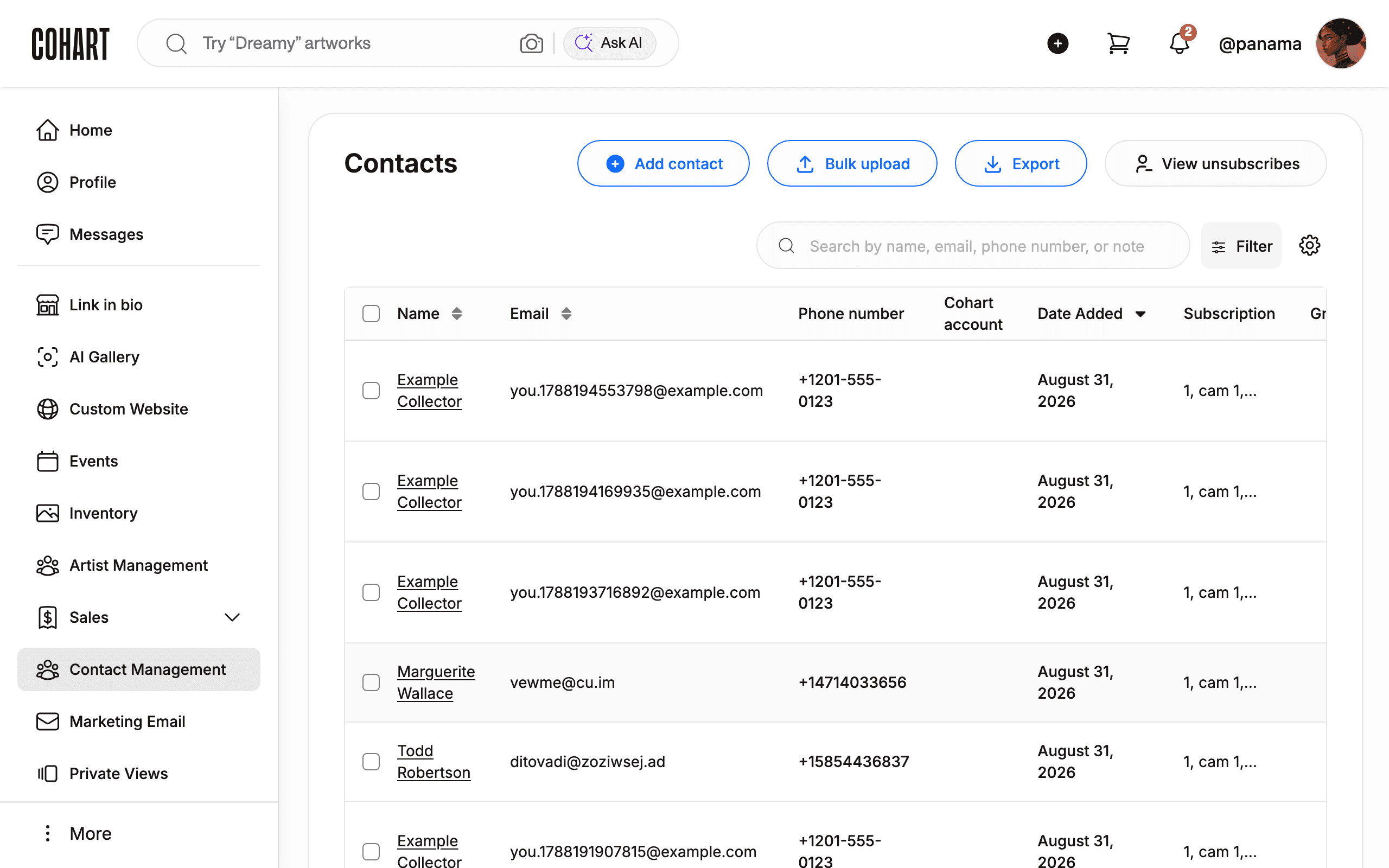 Open Contact Management from the sidebar