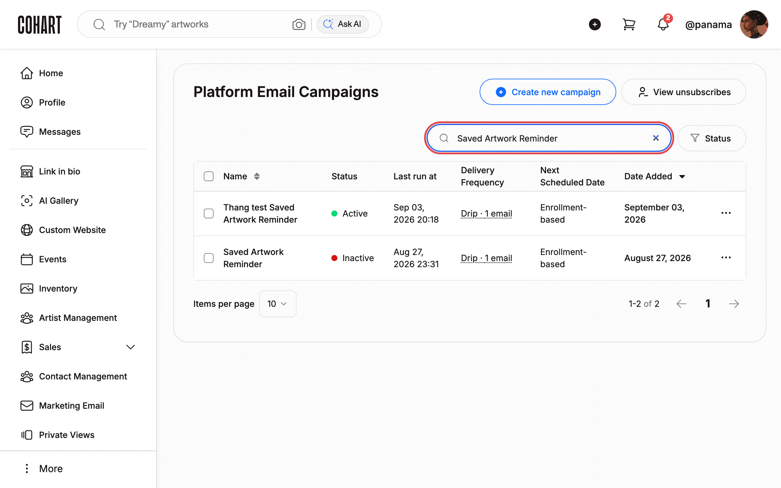 Search the campaign table