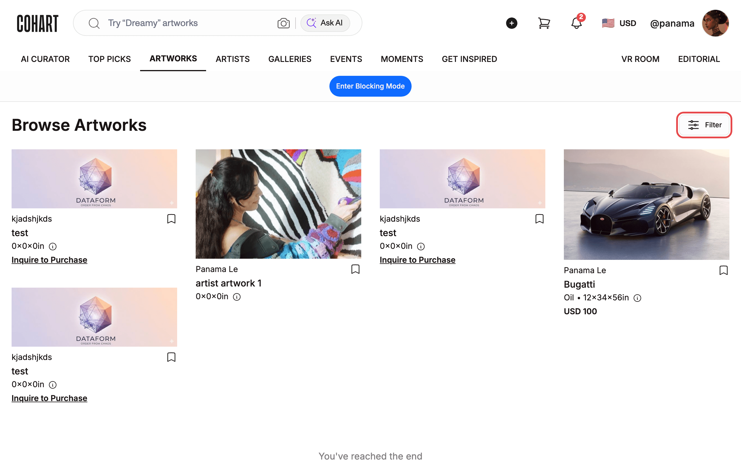Browse ARTWORKS with Filter and card prices