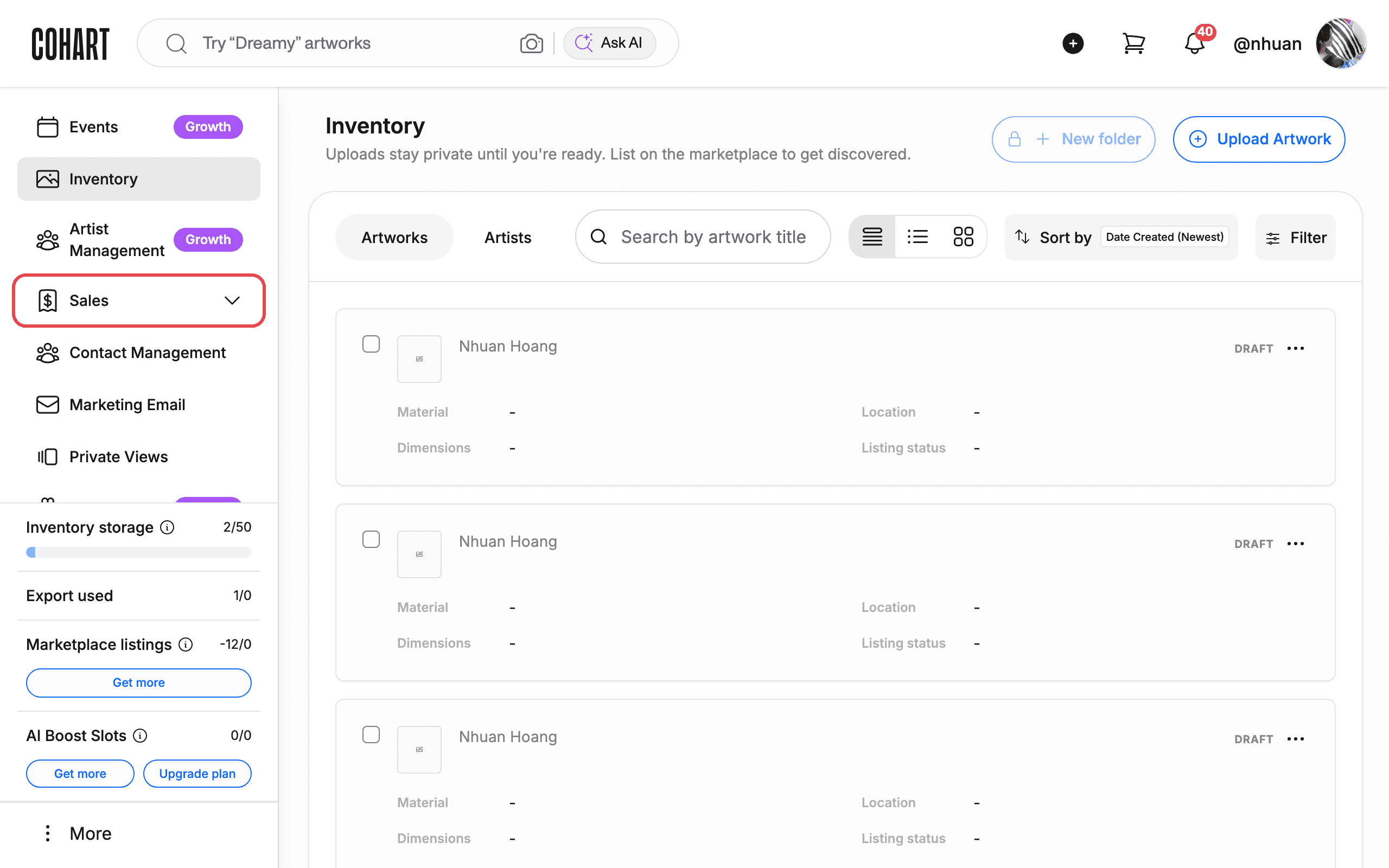 Dashboard after login