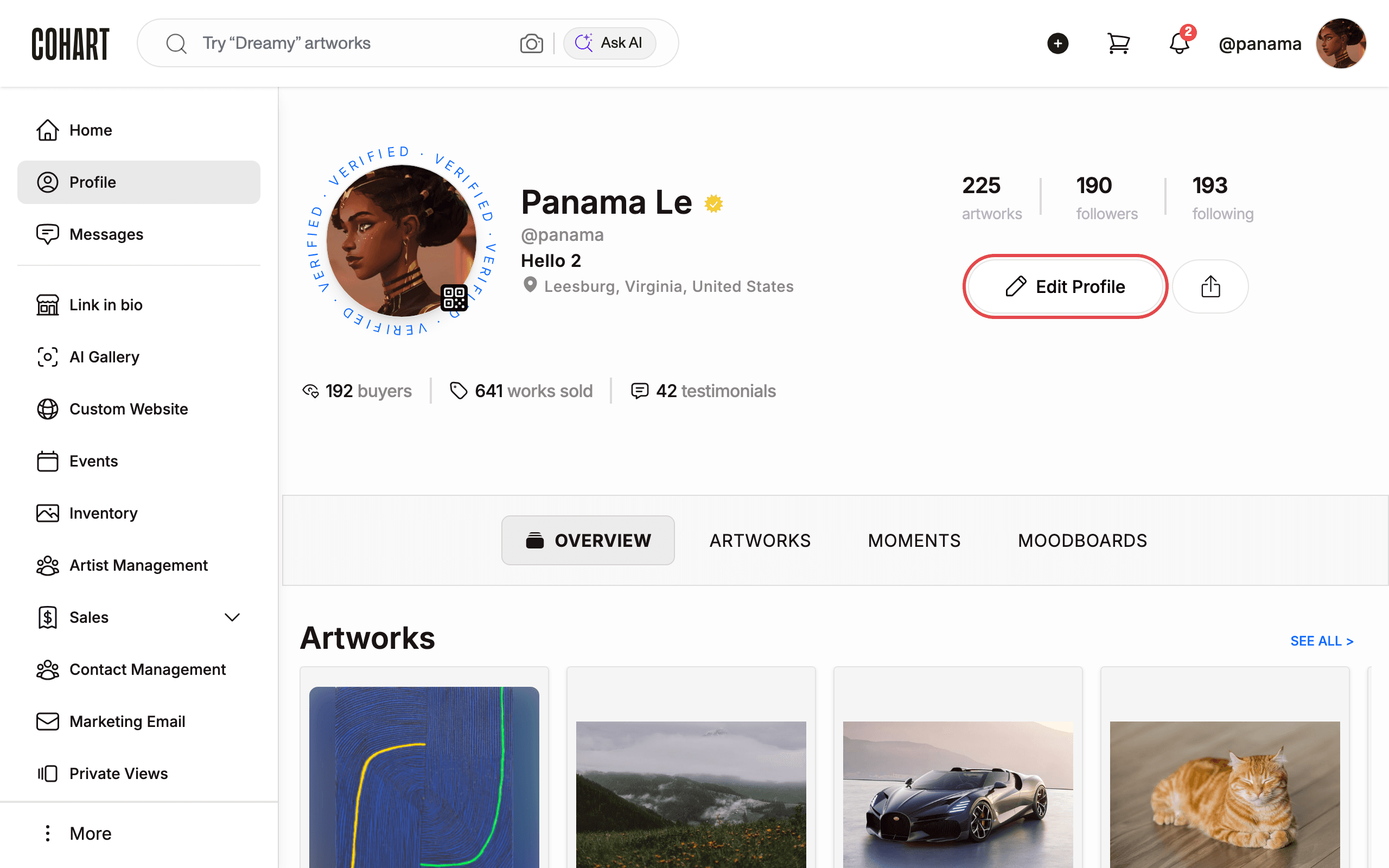Find the Edit Profile button
