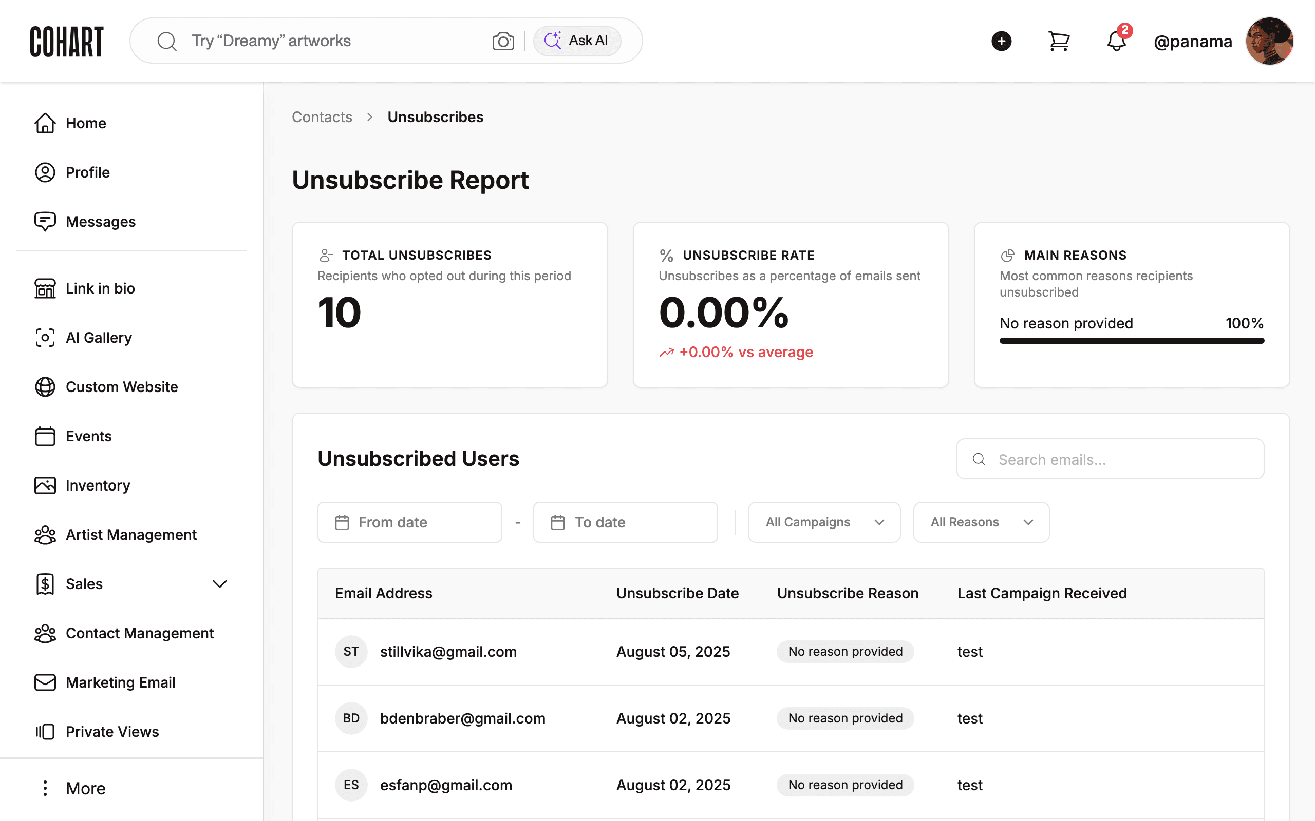 Read the Unsubscribe Report totals and main reasons