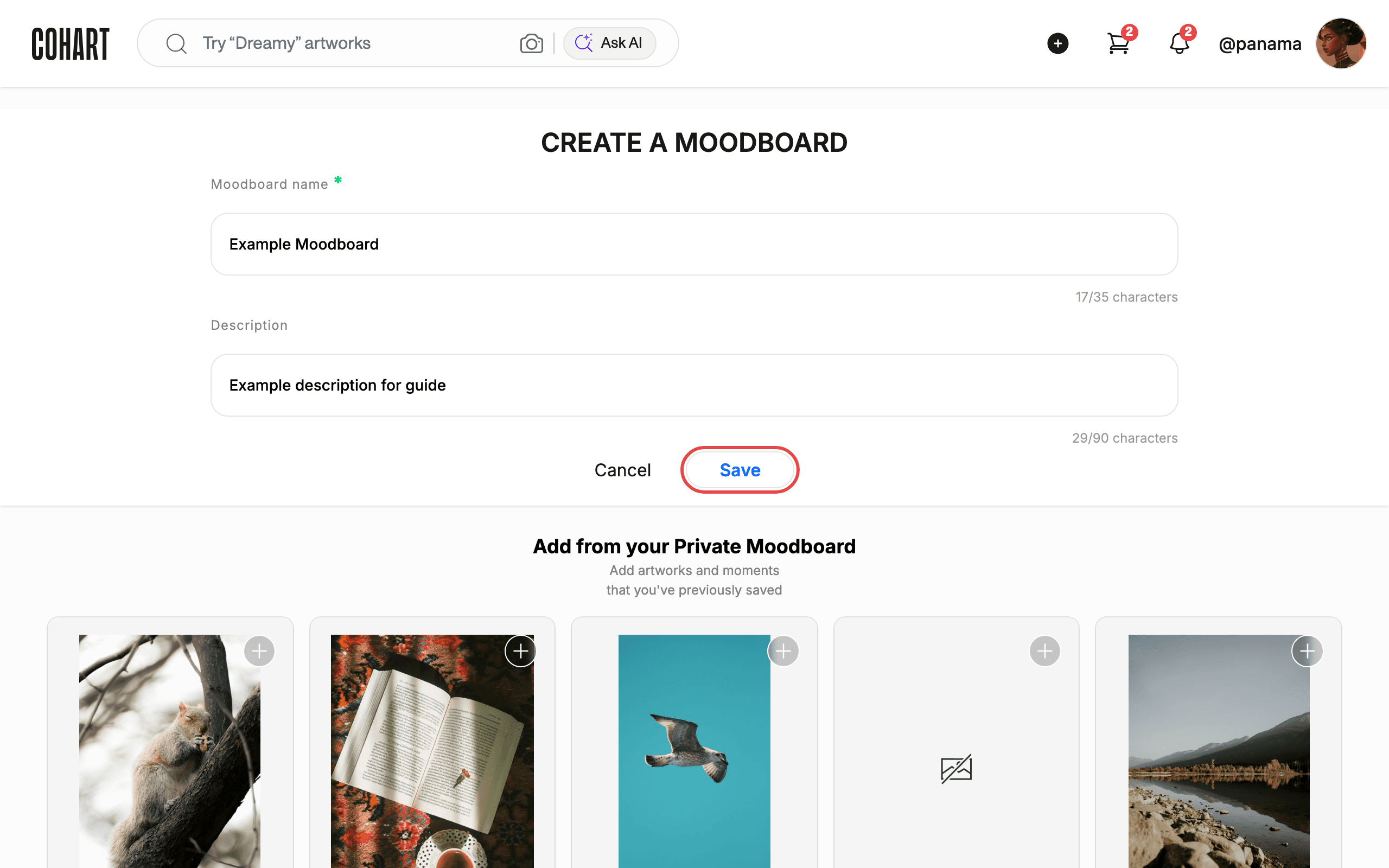 Add saved works, then click Save
