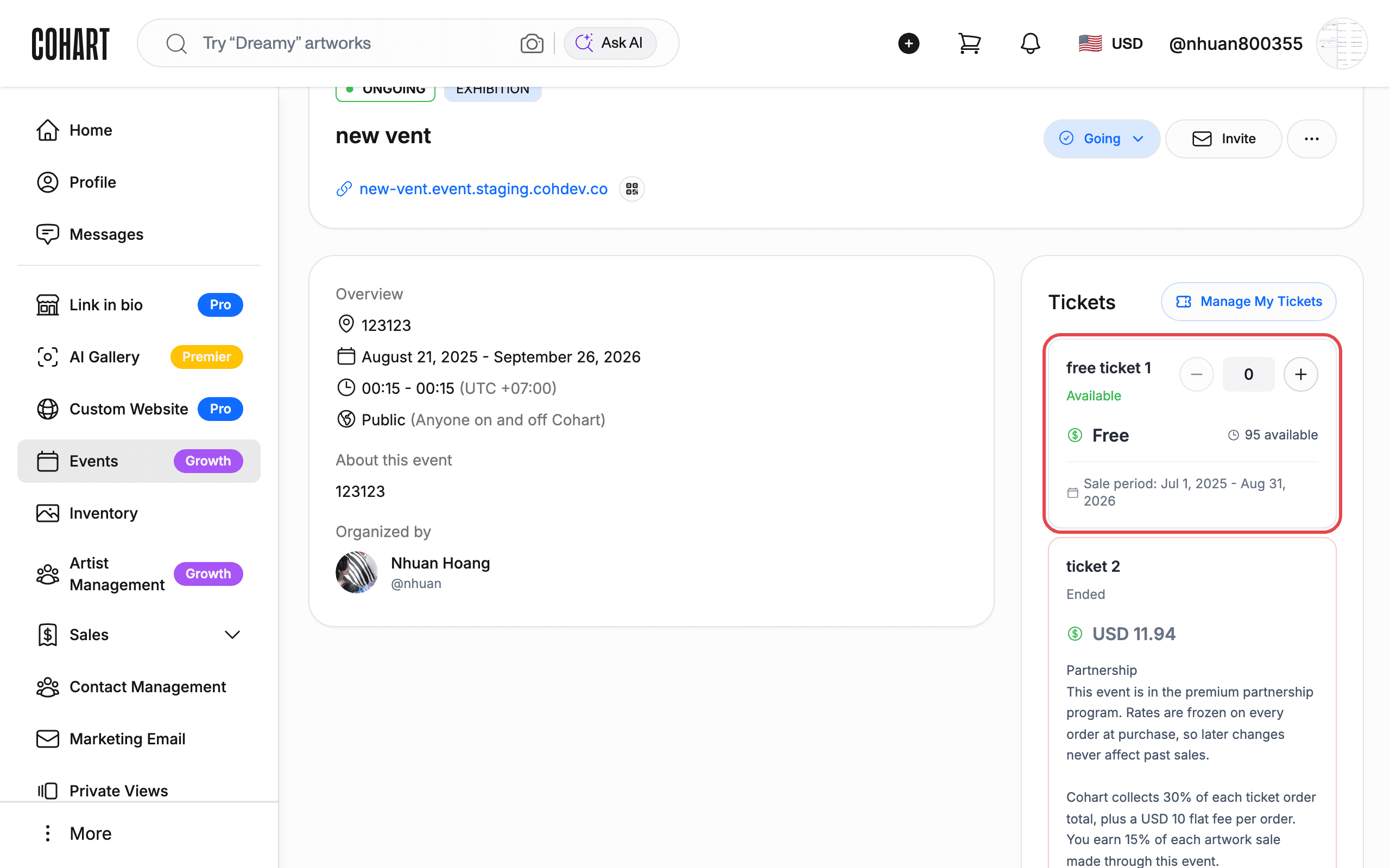 Event detail page