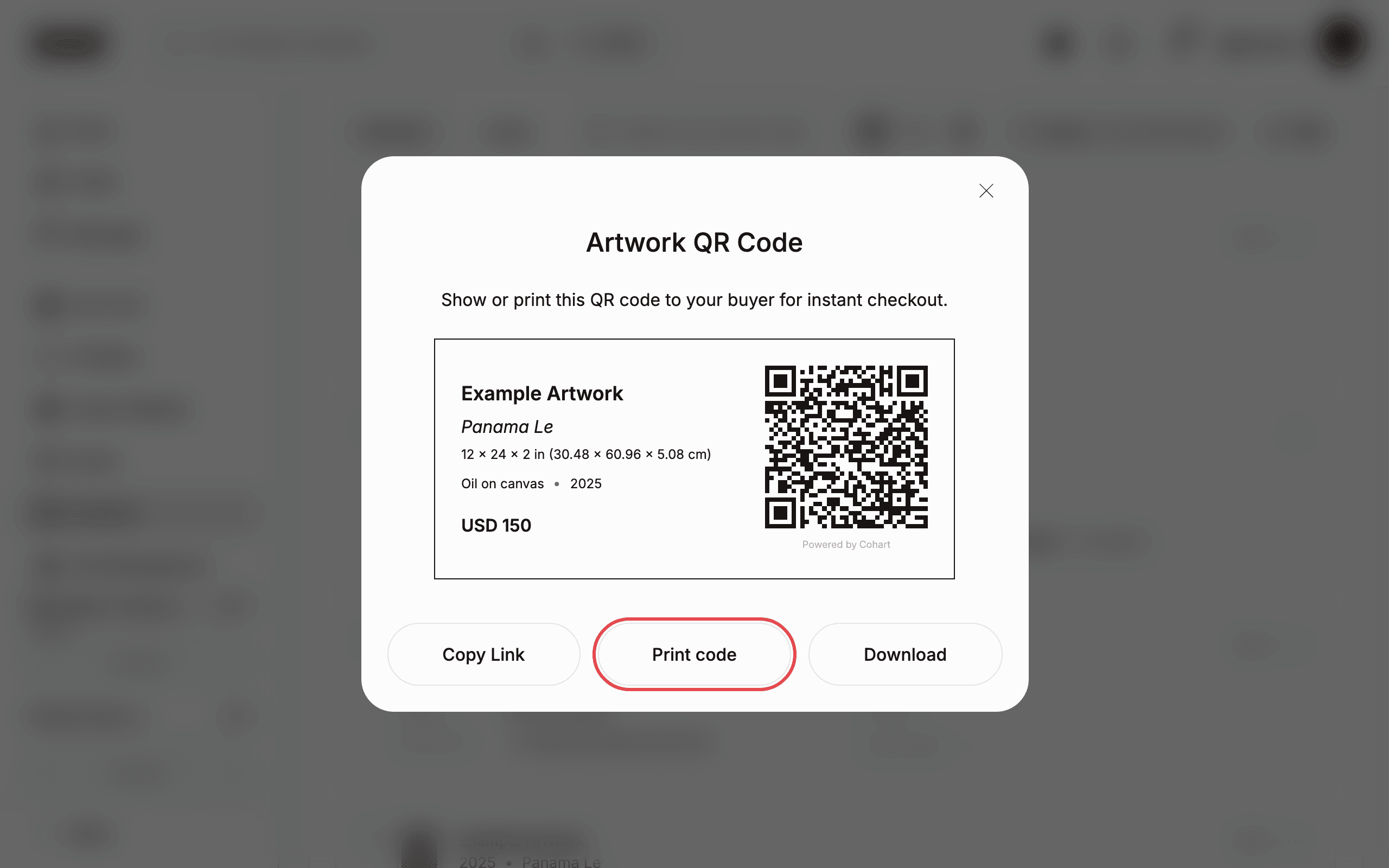 Print the QR code from the same dialog