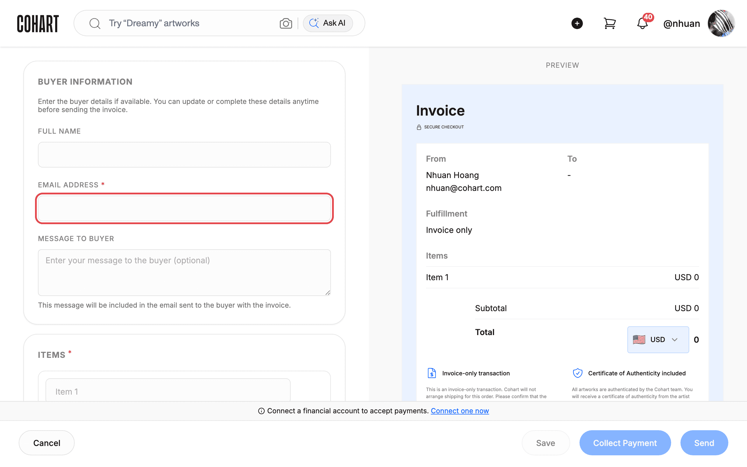 Create invoice form