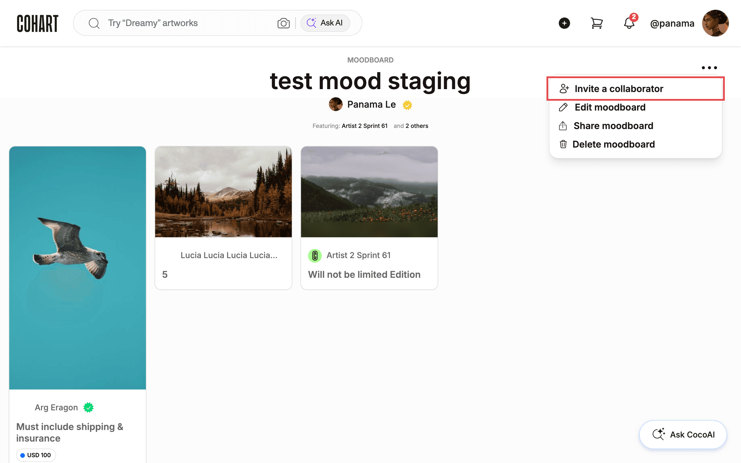Open the board menu and click Invite a collaborator