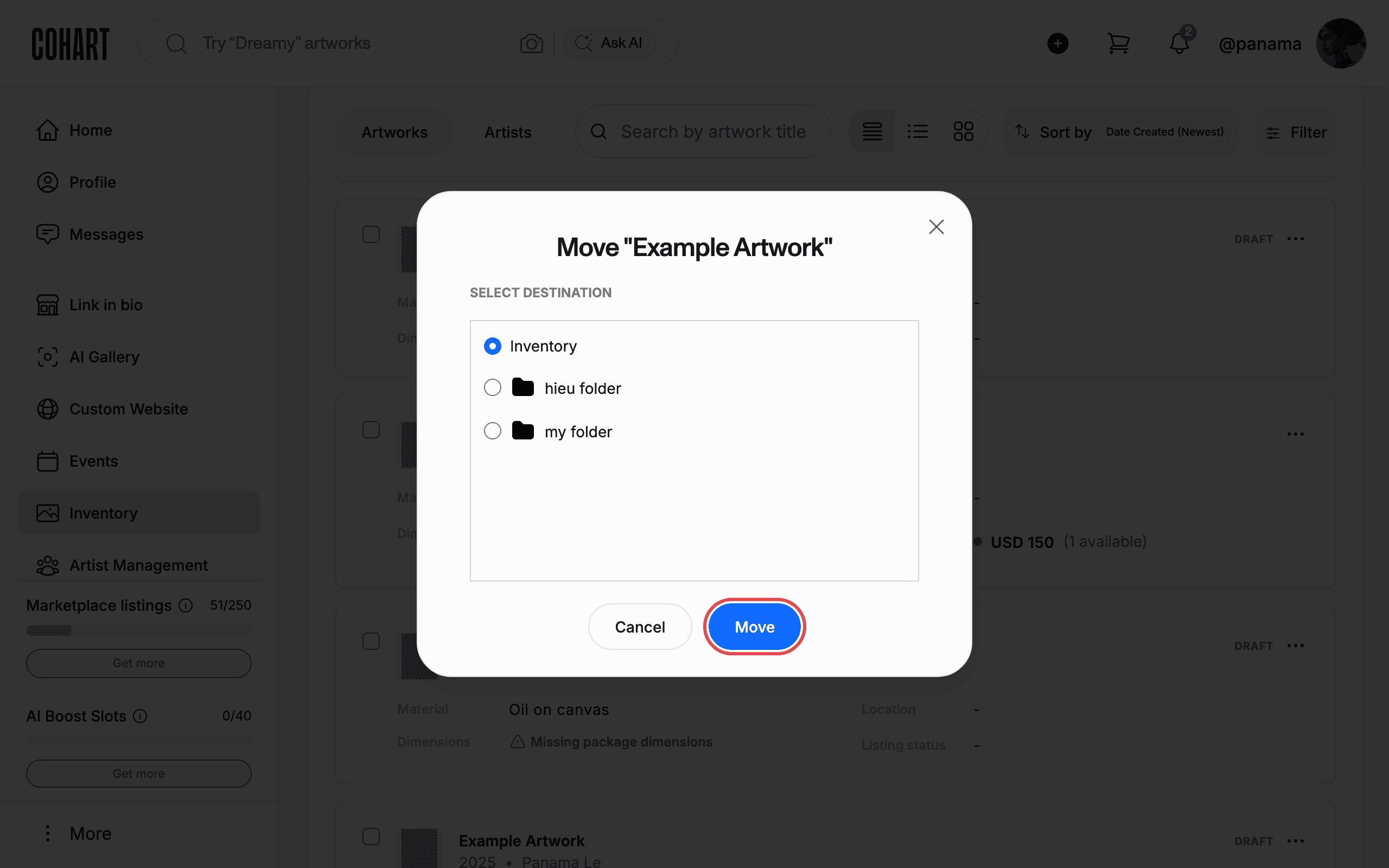 Click Move to folder and pick a destination
