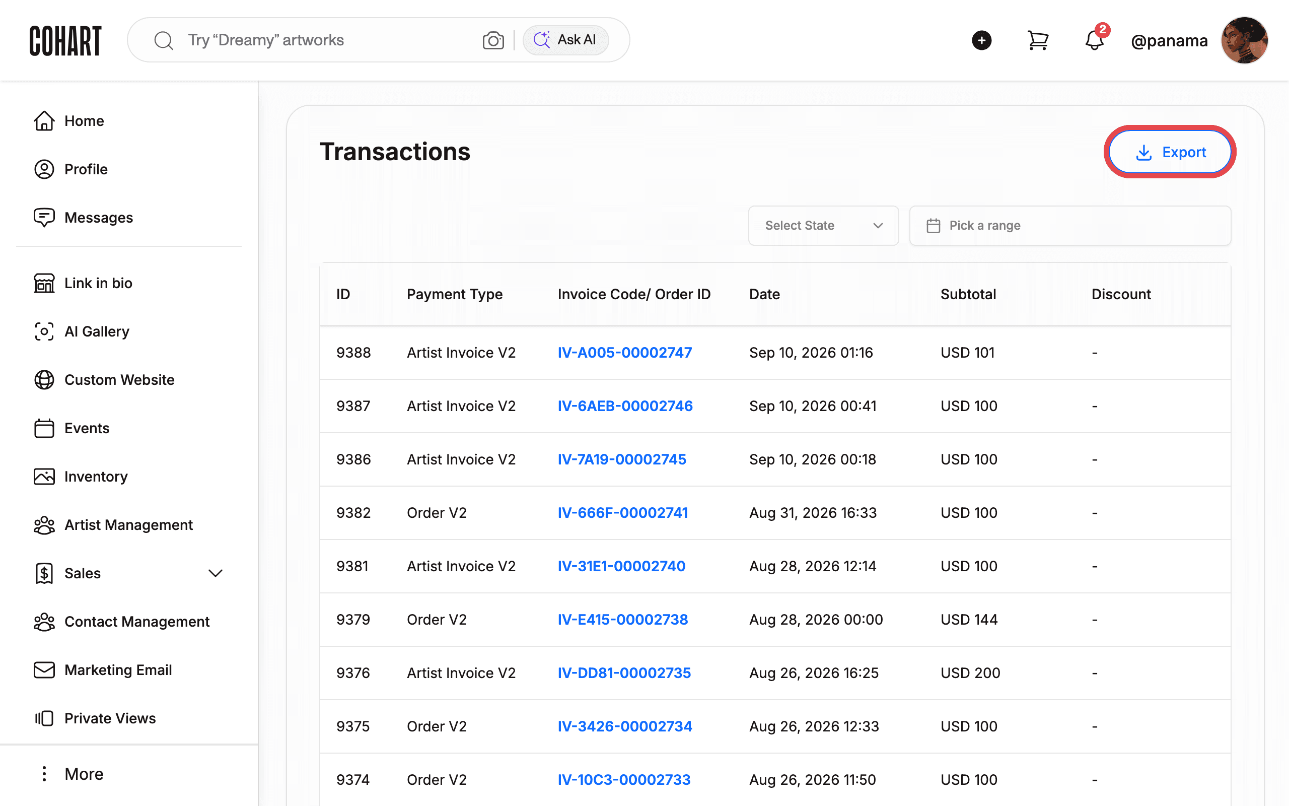 Compare the seller Transactions page