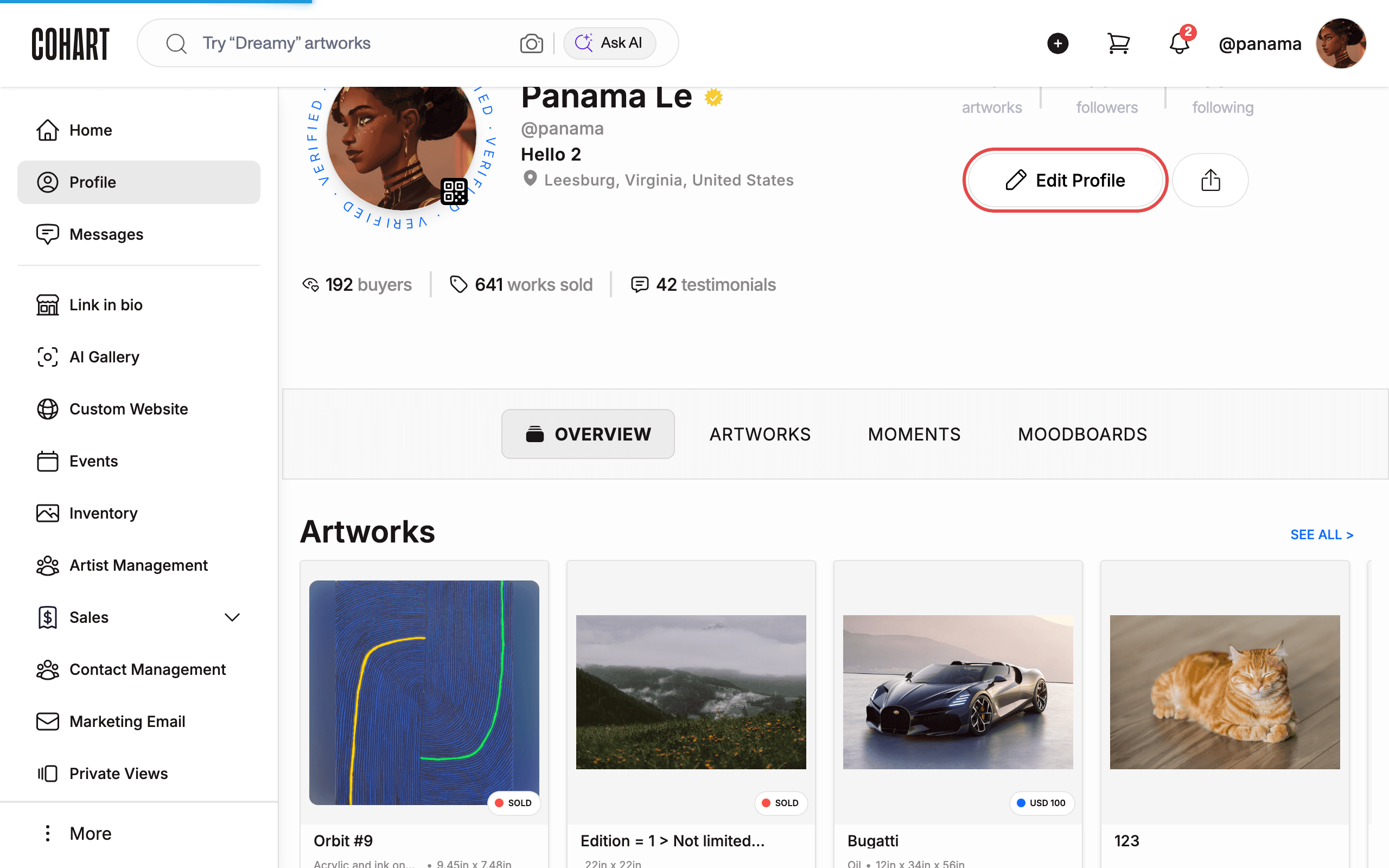 Open the ARTWORKS tab with SEE ALL