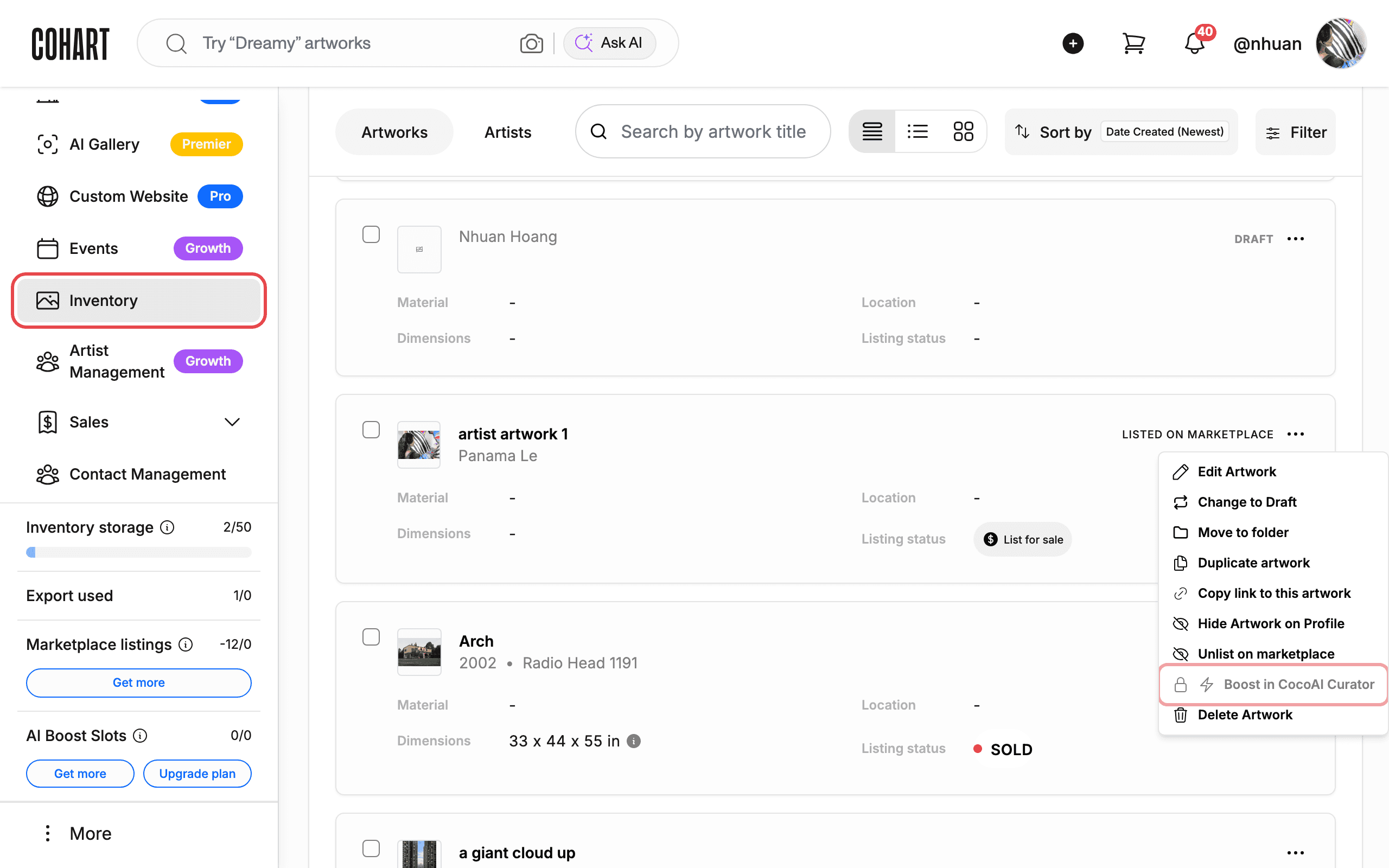 Select Boost in CocoAI Curator