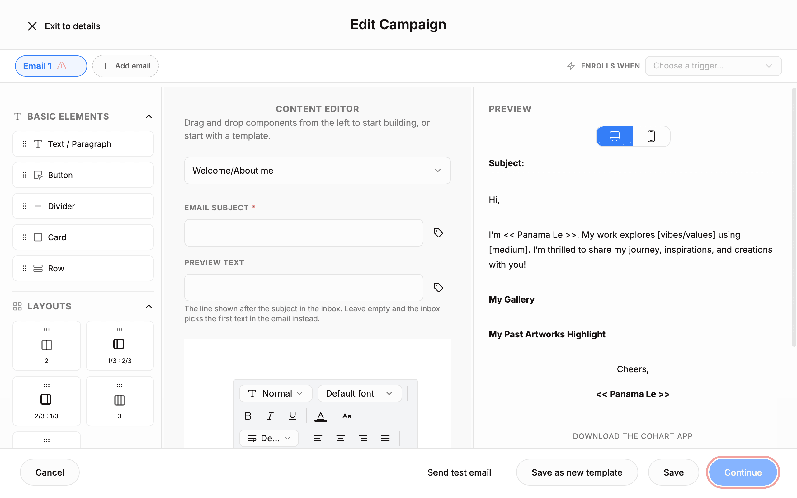 Create a new campaign (opens the email editor)