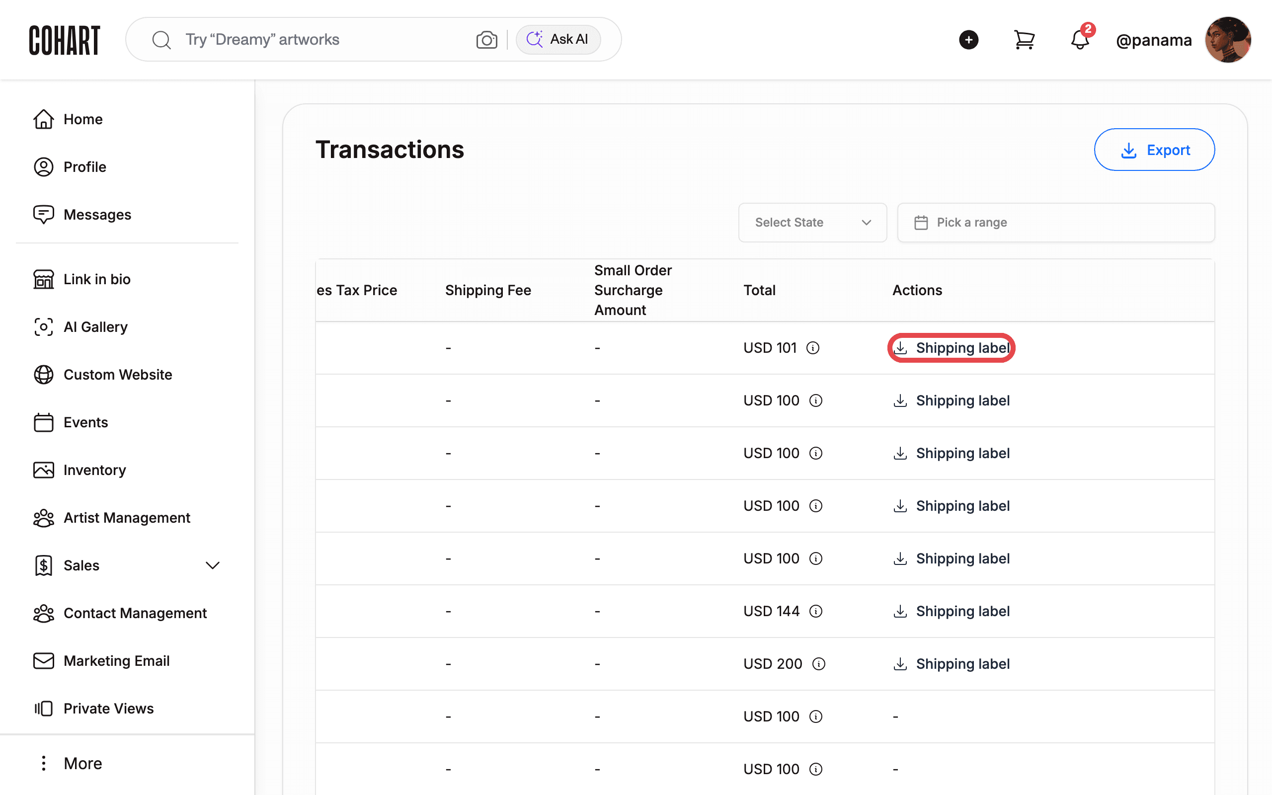 Seller row actions
