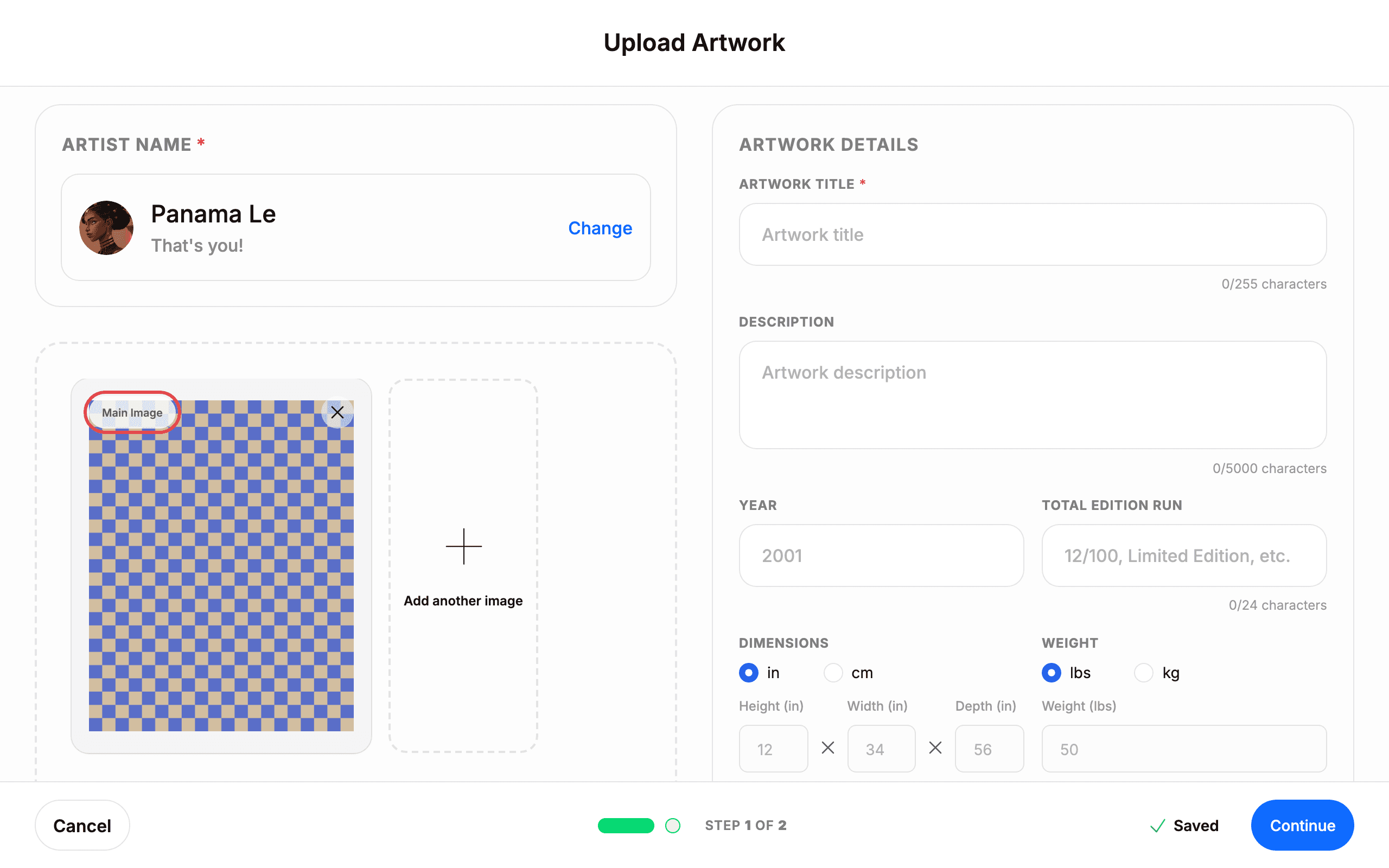 Add images of your artwork