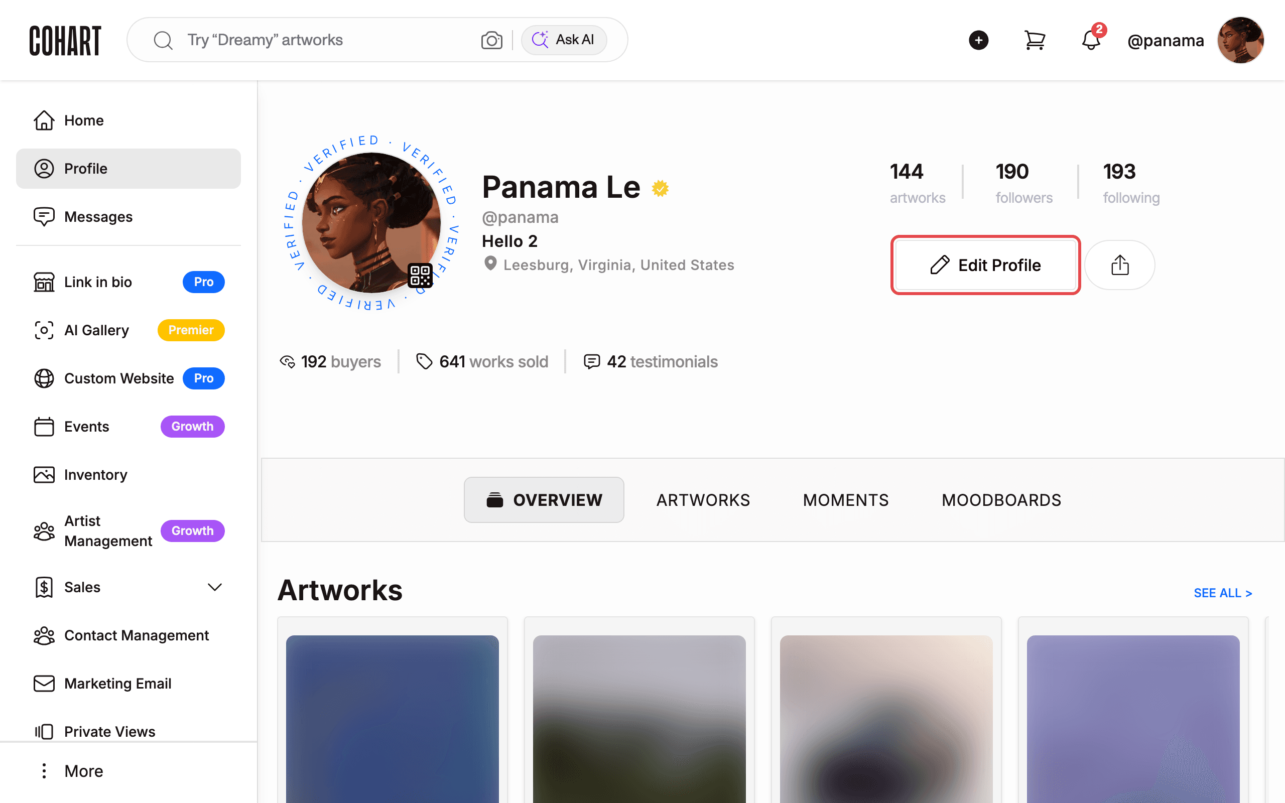 Profile page with the Edit Profile button highlighted