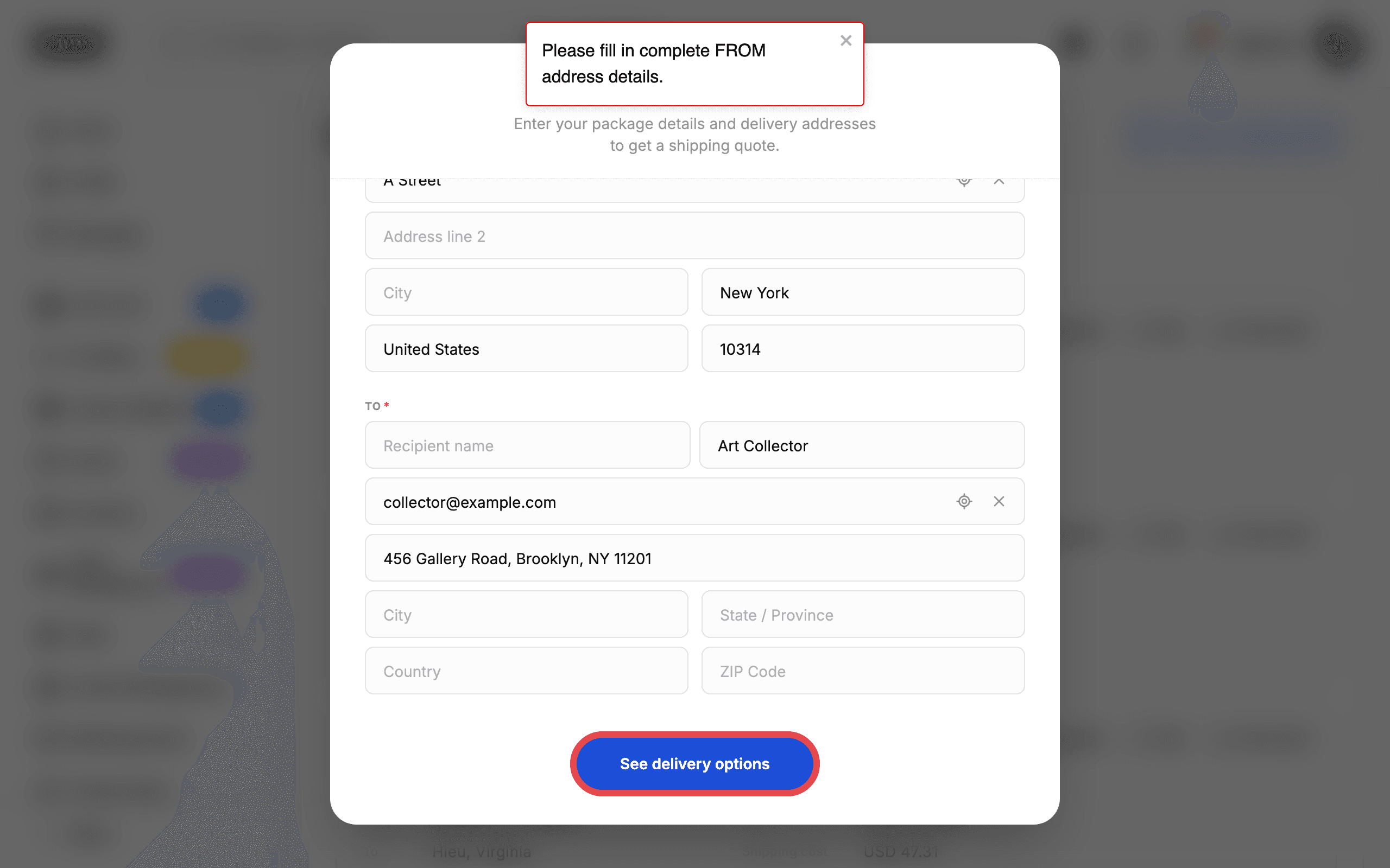 The form scrolled to the See delivery options button