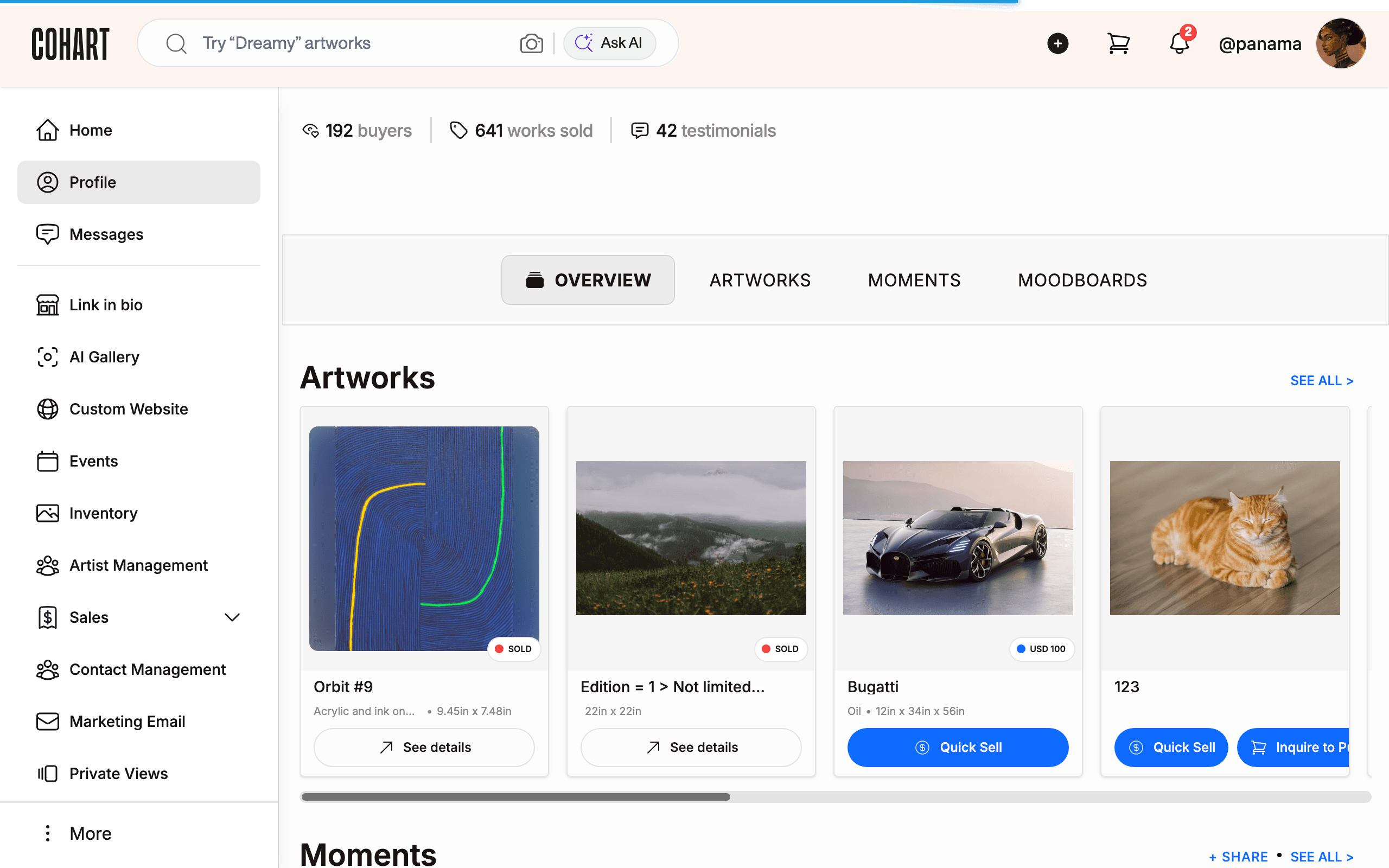 Open the MOMENTS tab with SHARE