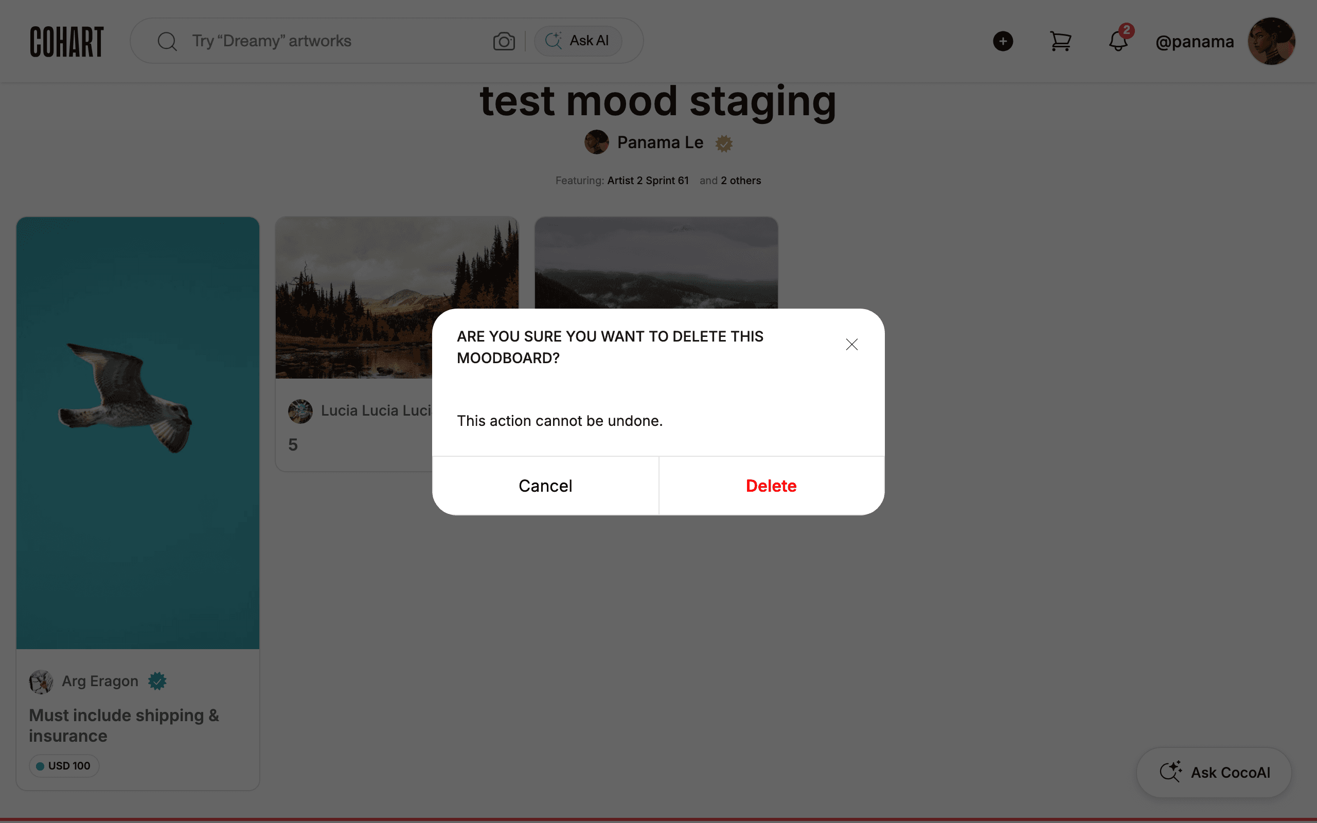 Delete confirmation dialog showing Cancel and Delete