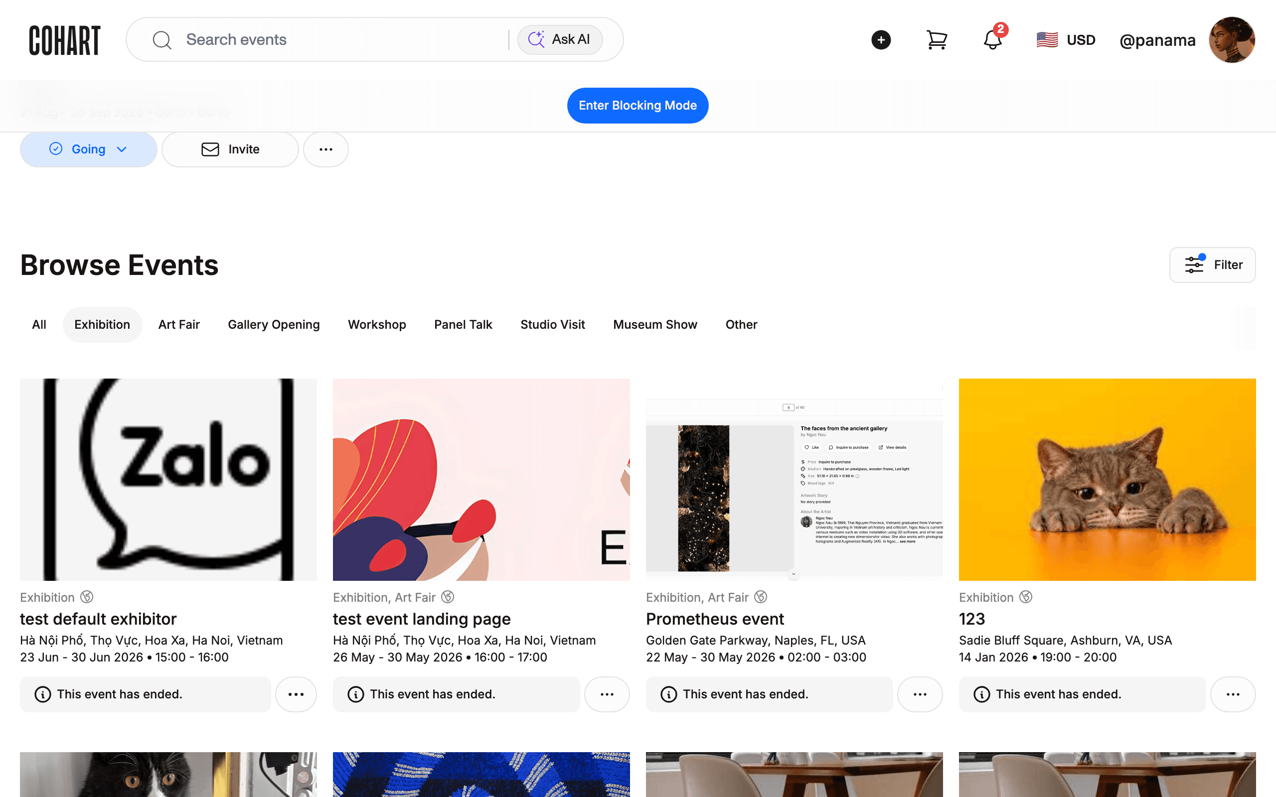 Filter events by Exhibition type