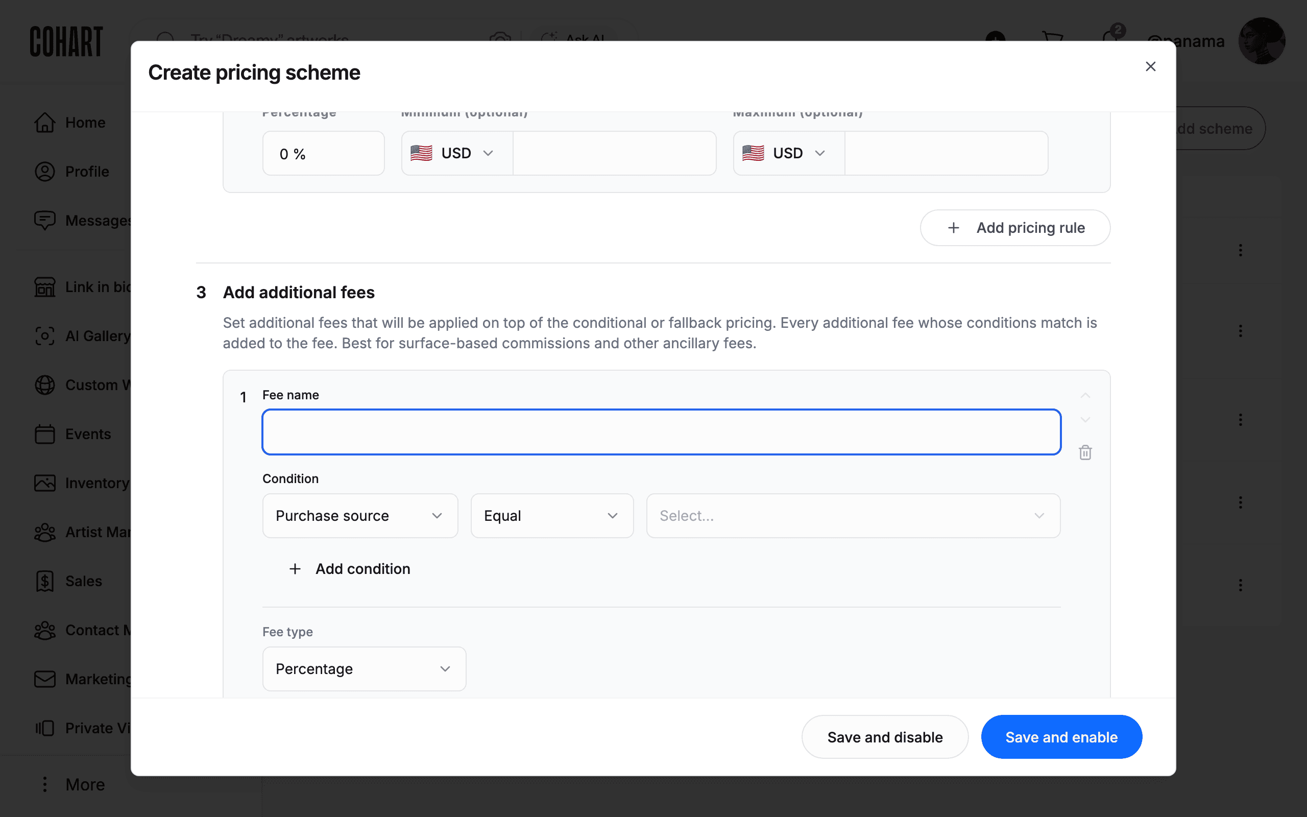 An additional fee block with its own name, condition, and fee type